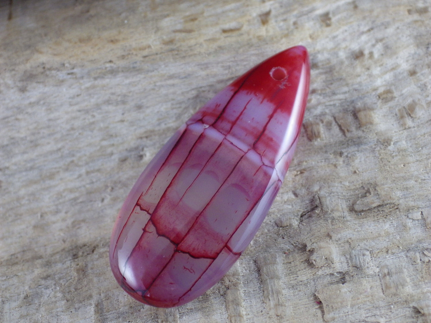 Dragons Vein Fire Agate Pendant 35x15mm, Semi Precious Gemstone, Flat Backed Loose Stone, Jewellery Making Supplies, UK Seller J9