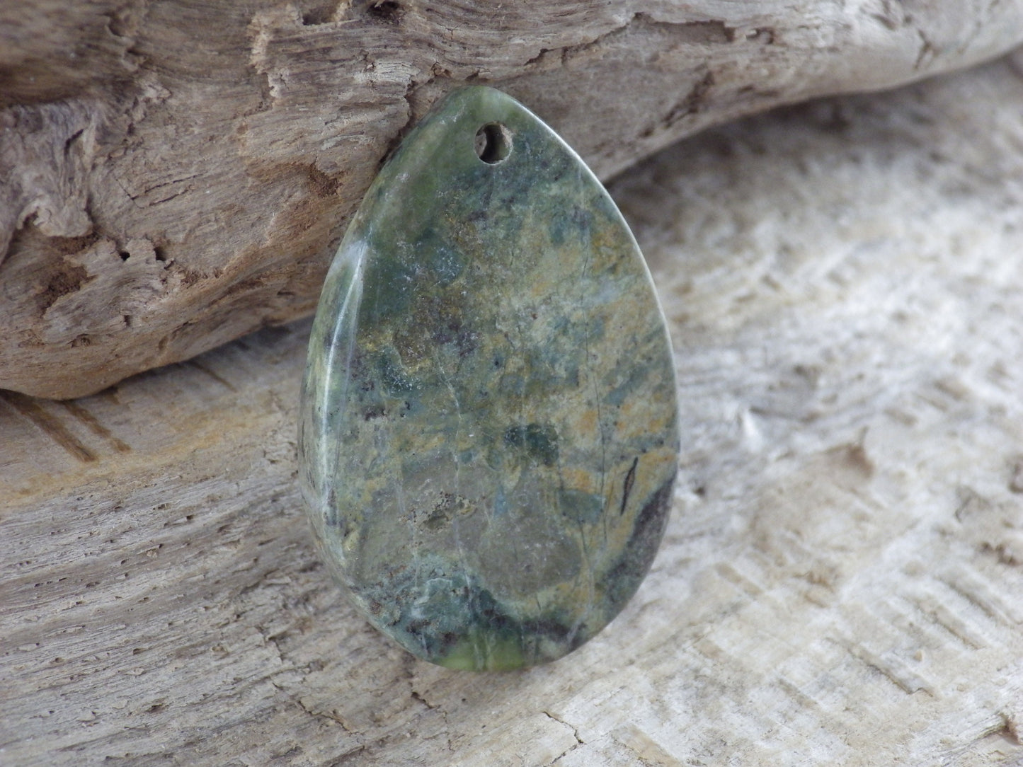Green Jasper Semi Precious Gemstone Pendant 39x27mm, Flat Backed Loose Stone, Jewellery Making Supplies #05