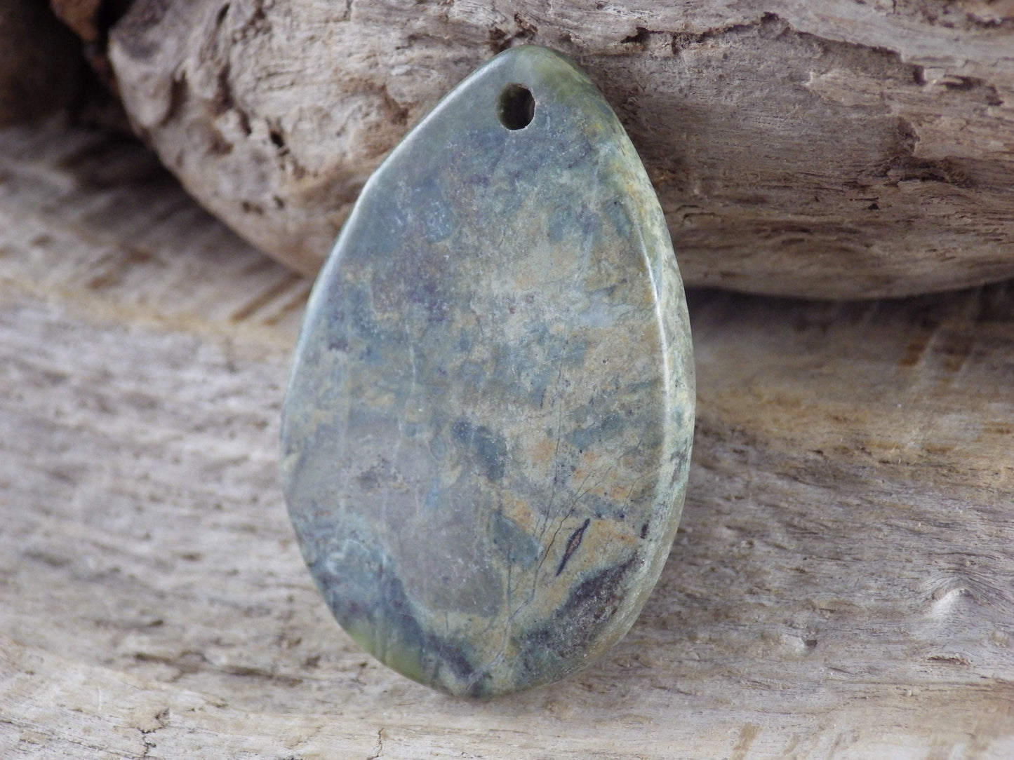 Green Jasper Semi Precious Gemstone Pendant 39x27mm, Flat Backed Loose Stone, Jewellery Making Supplies #05