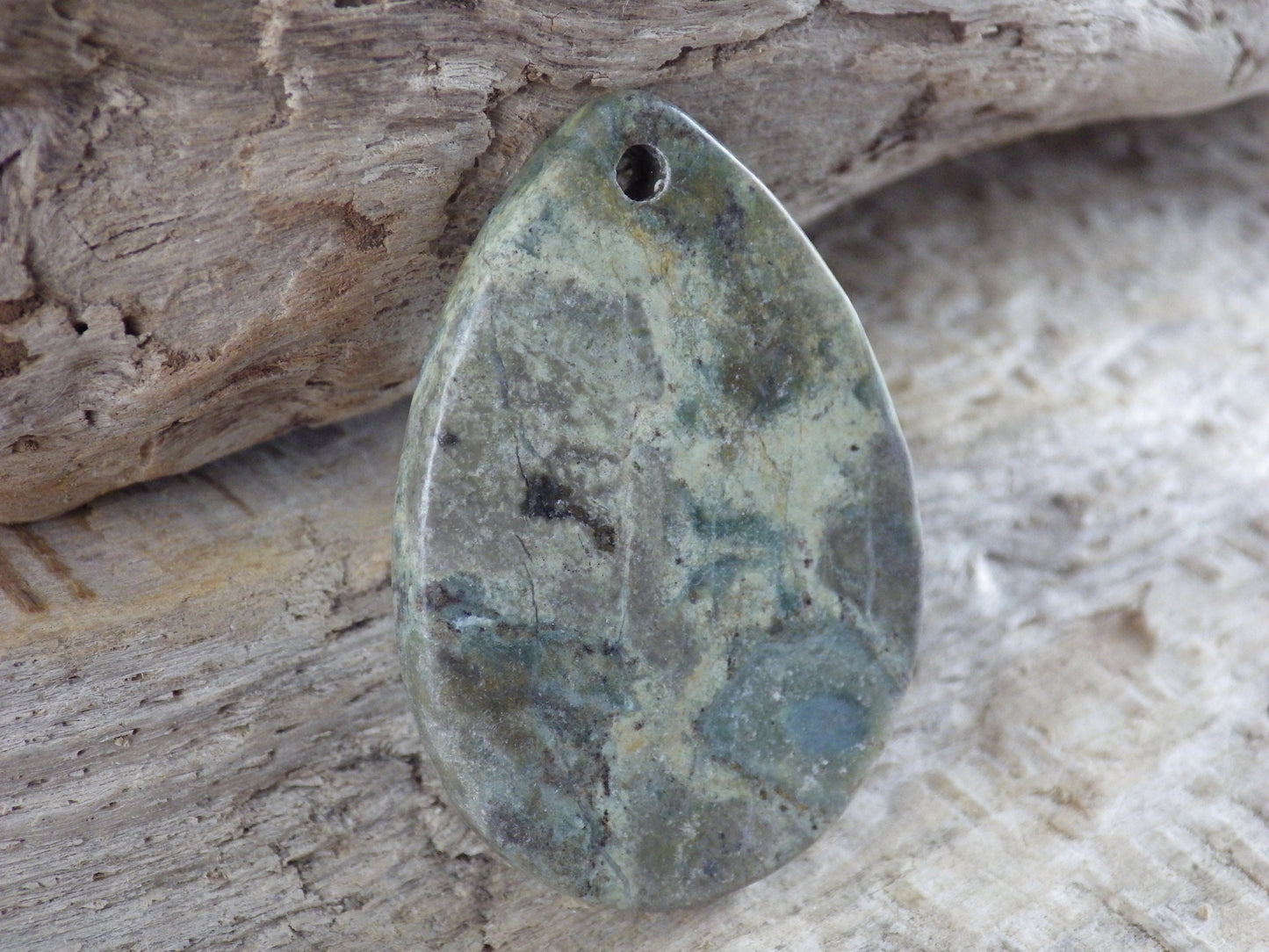 Green Jasper Semi Precious Gemstone Pendant 39x27mm, Flat Backed Loose Stone, Jewellery Making Supplies #05