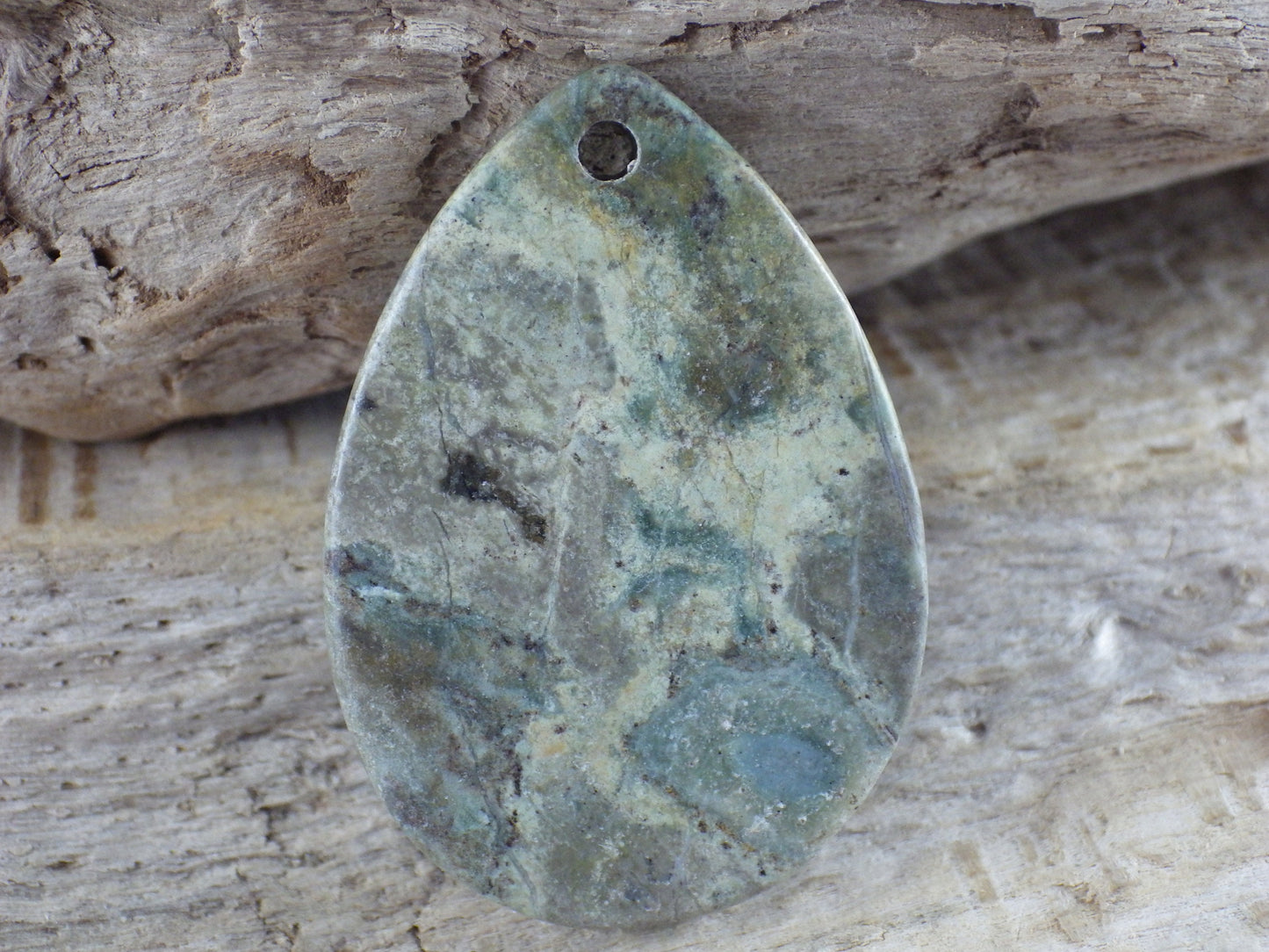 Green Jasper Semi Precious Gemstone Pendant 39x27mm, Flat Backed Loose Stone, Jewellery Making Supplies #05
