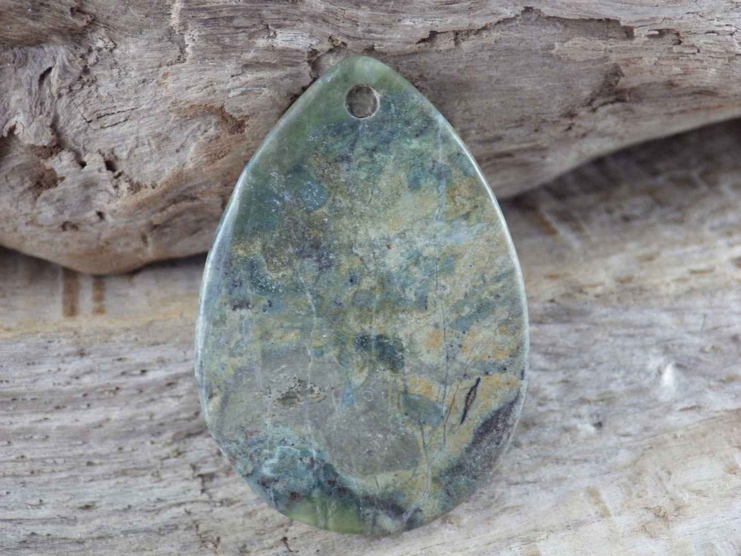 Green Jasper Semi Precious Gemstone Pendant 39x27mm, Flat Backed Loose Stone, Jewellery Making Supplies #05