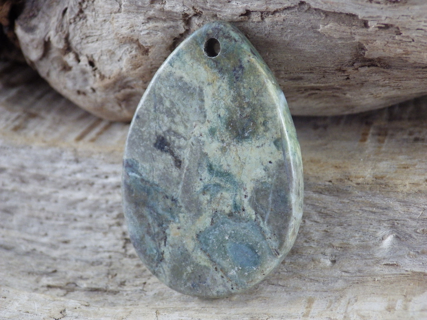 Green Jasper Semi Precious Gemstone Pendant 39x27mm, Flat Backed Loose Stone, Jewellery Making Supplies #05