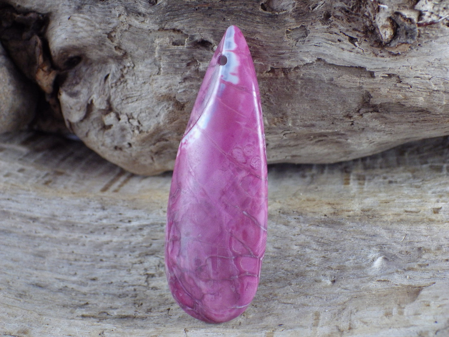 Pink Agate Teardrop Pendant 49x19mm, Semi Precious Gemstone, Statement Pendant, Loose Stone, UK Jewelry Making Supplies, A1