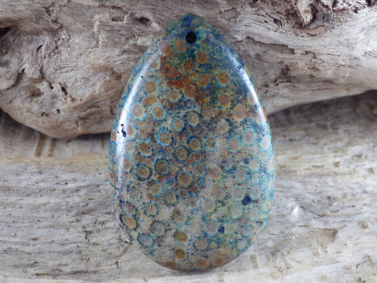 Blue Fossil Coral Jasper Teardrop Pendant, 47x31mm Semi Precious Gemstone, Necklace Pendant, Designers Loose Stone, Jewellery Supplies H9