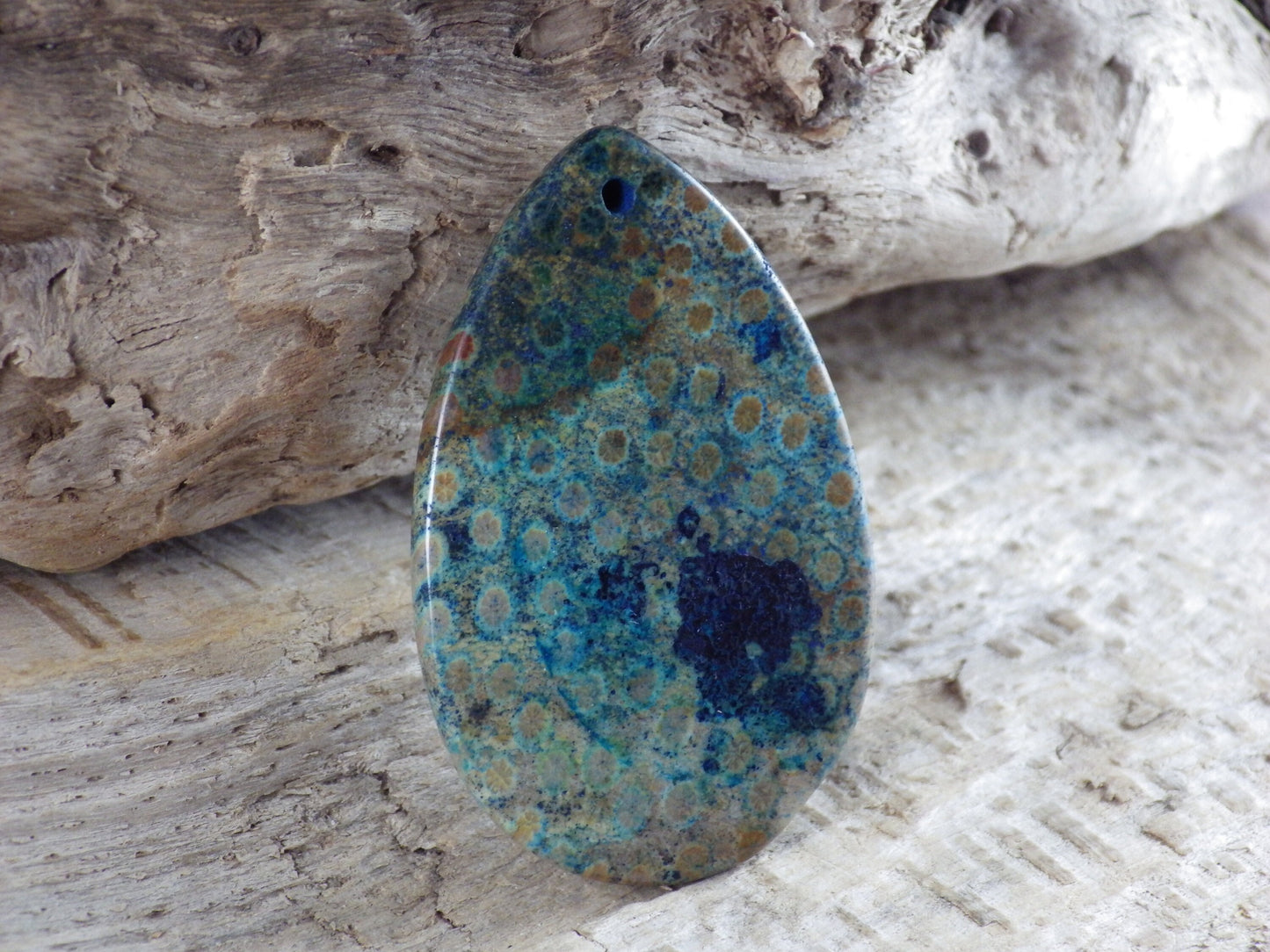 Blue Fossil Coral Jasper Teardrop Pendant, 47x31mm Semi Precious Gemstone, Necklace Pendant, Designers Loose Stone, Jewellery Supplies H9