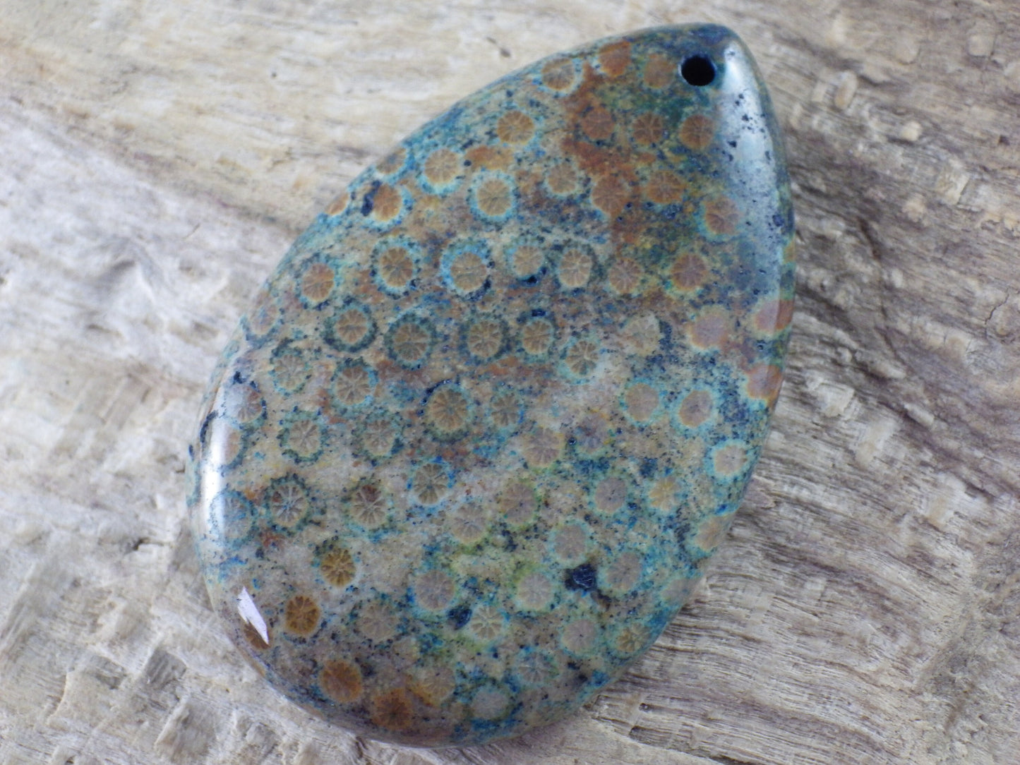 Blue Fossil Coral Jasper Teardrop Pendant, 47x31mm Semi Precious Gemstone, Necklace Pendant, Designers Loose Stone, Jewellery Supplies H9