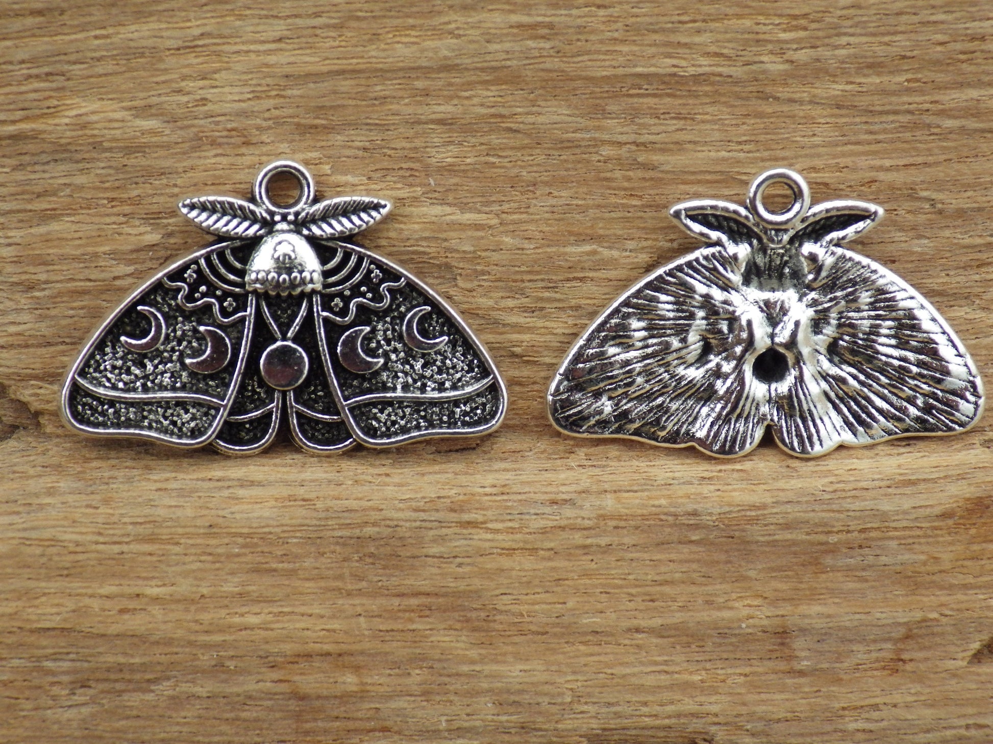 Moon Phase Moth Charm Pendant 17x26mm, Silver Celestial Insect Pagan Moonphase Necklace Pendant, Jewelry Making, Craft Supplies, UK
