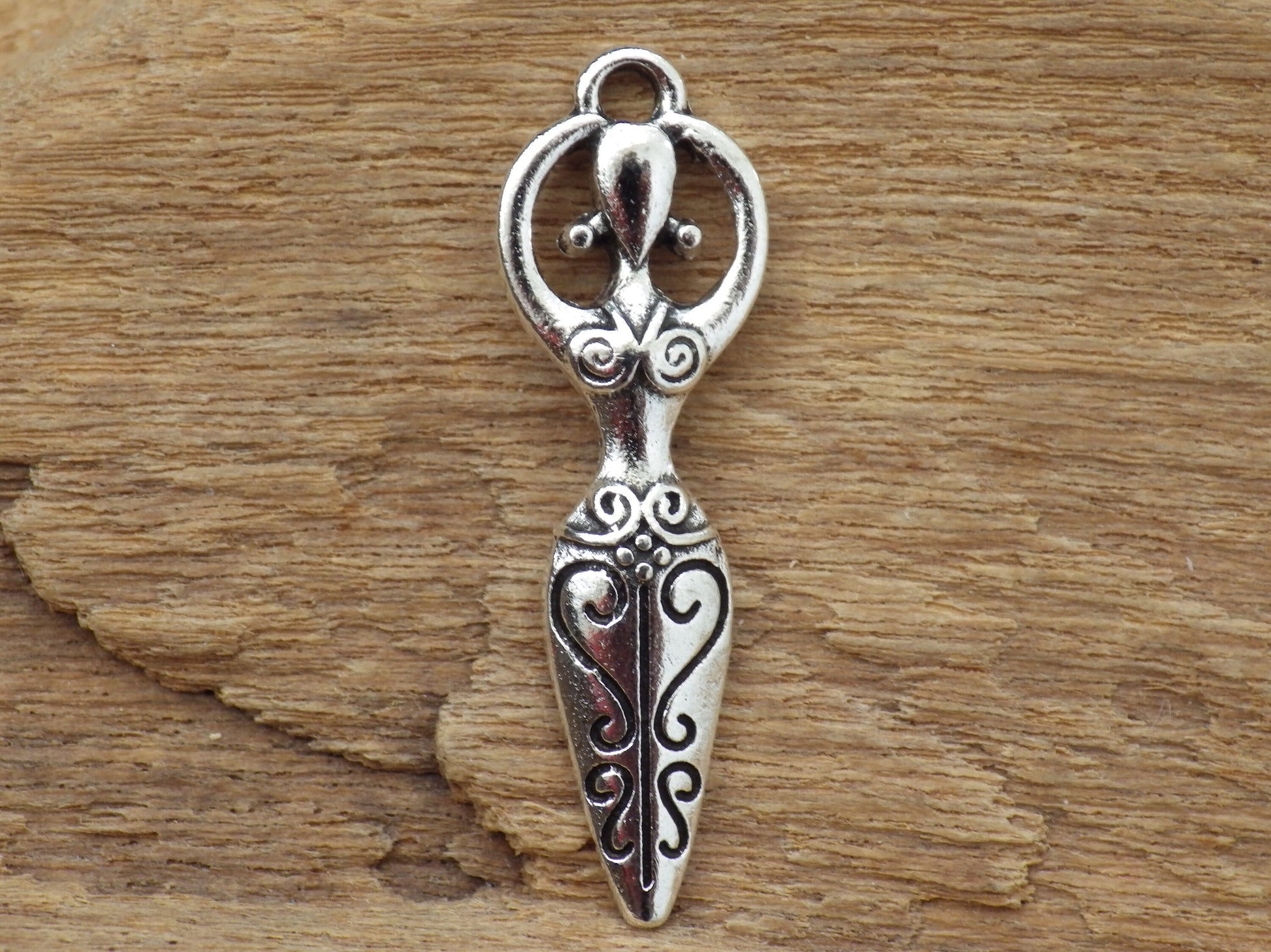 Pagan Goddess Charms Pendants, 31x10mm Silver Wiccan Charms, Fertility Goddess, Celtic Gothic Druid, Jewelry Making Supplies UK