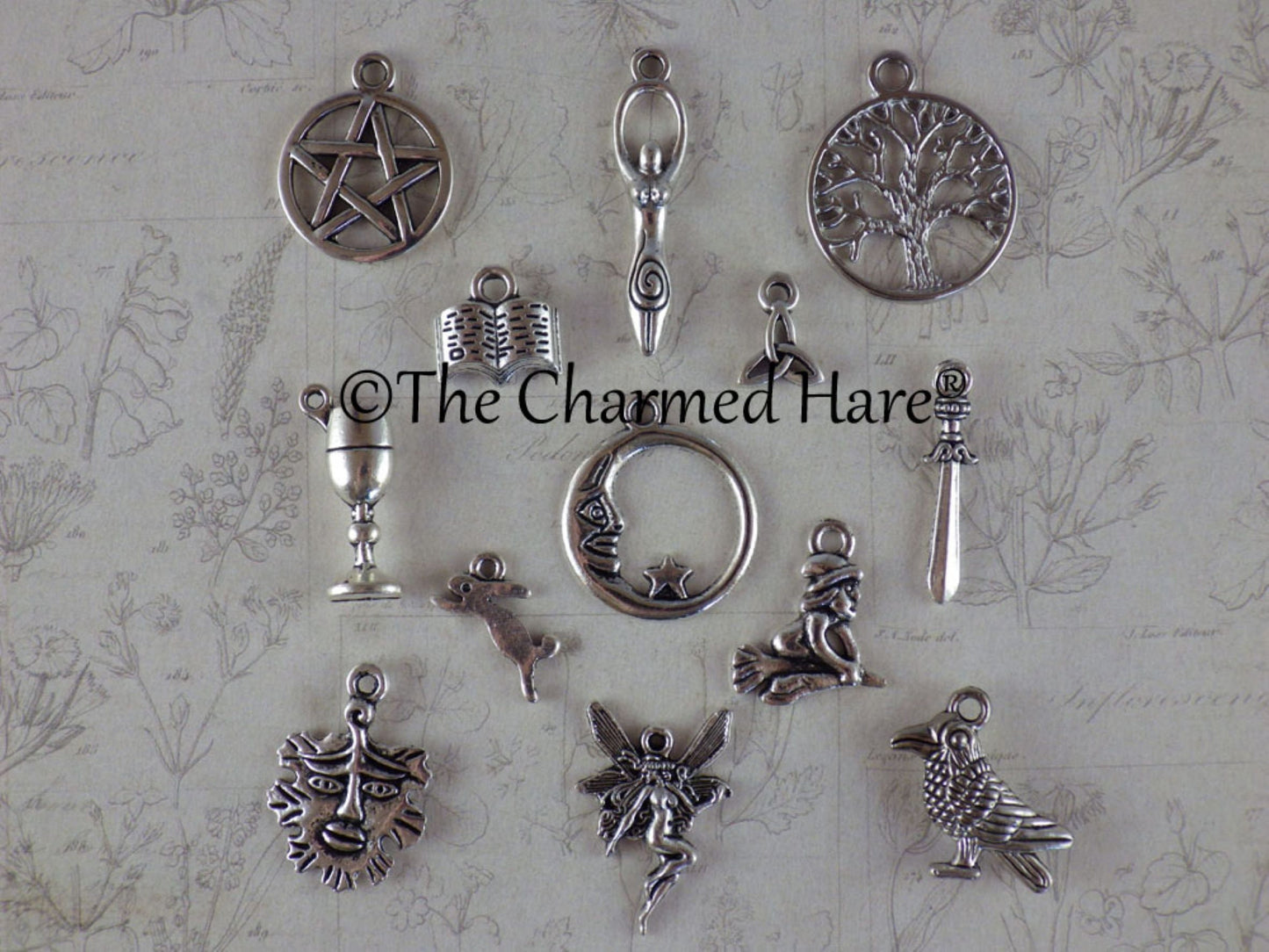 13 x Pagan Wiccan Charms Pendants, Witchy Bracelet Charms, Jewelry Making, Craft Supplies UK, Celtic Gothic Occult, Casting Tarot Witchcraft