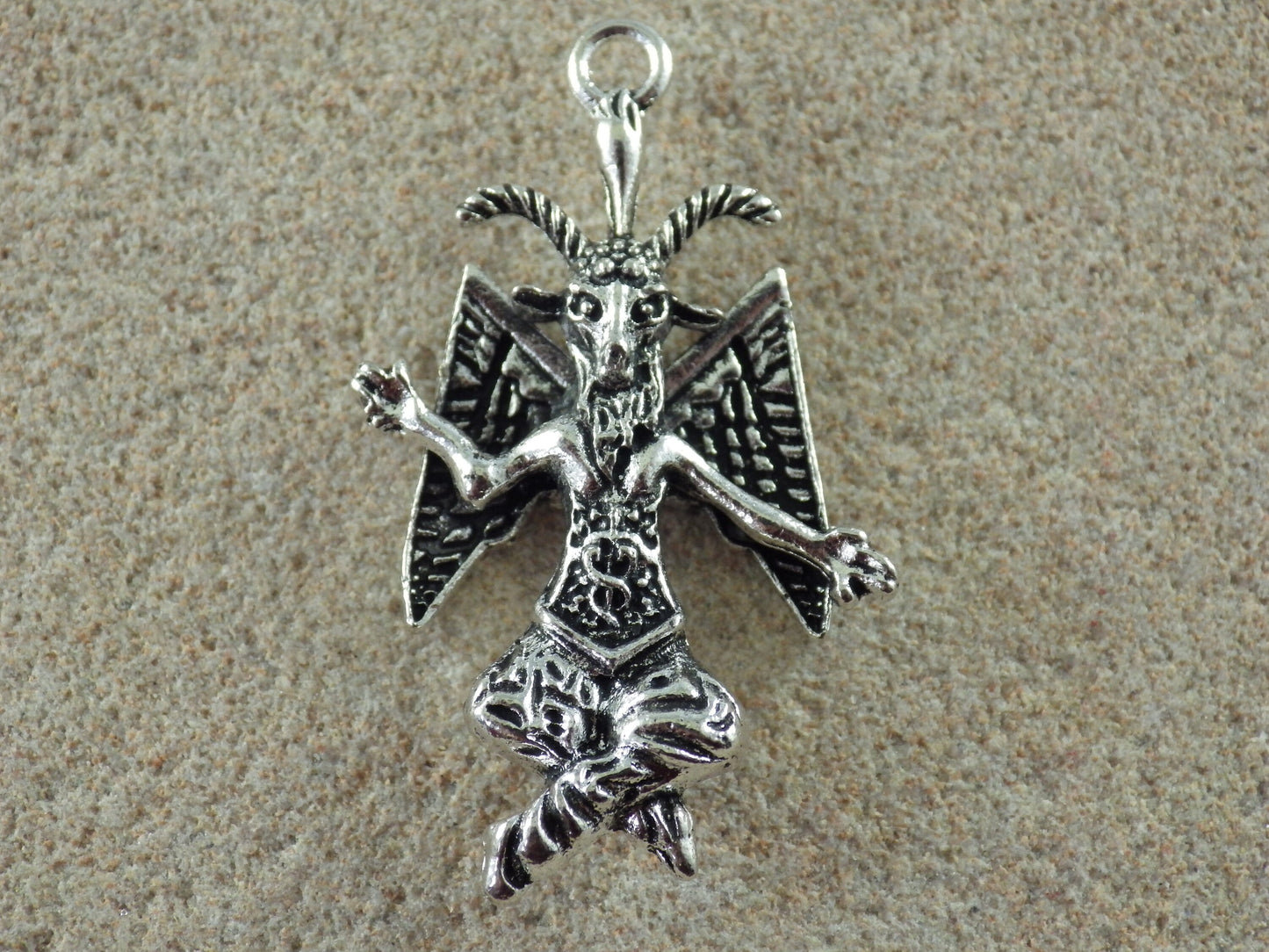 Large 3D Silver Baphomet Charm Pendant 44x28mm, Pagan Occult Deity Necklace Pendants, Religious Symbol Jewellery Making Supplies, UK Shop F1