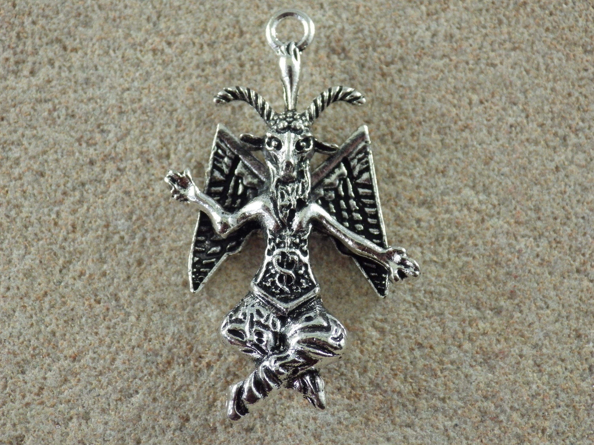Large 3D Silver Baphomet Charm Pendant 44x28mm, Pagan Occult Deity Necklace Pendants, Religious Symbol Jewellery Making Supplies, UK Shop F1