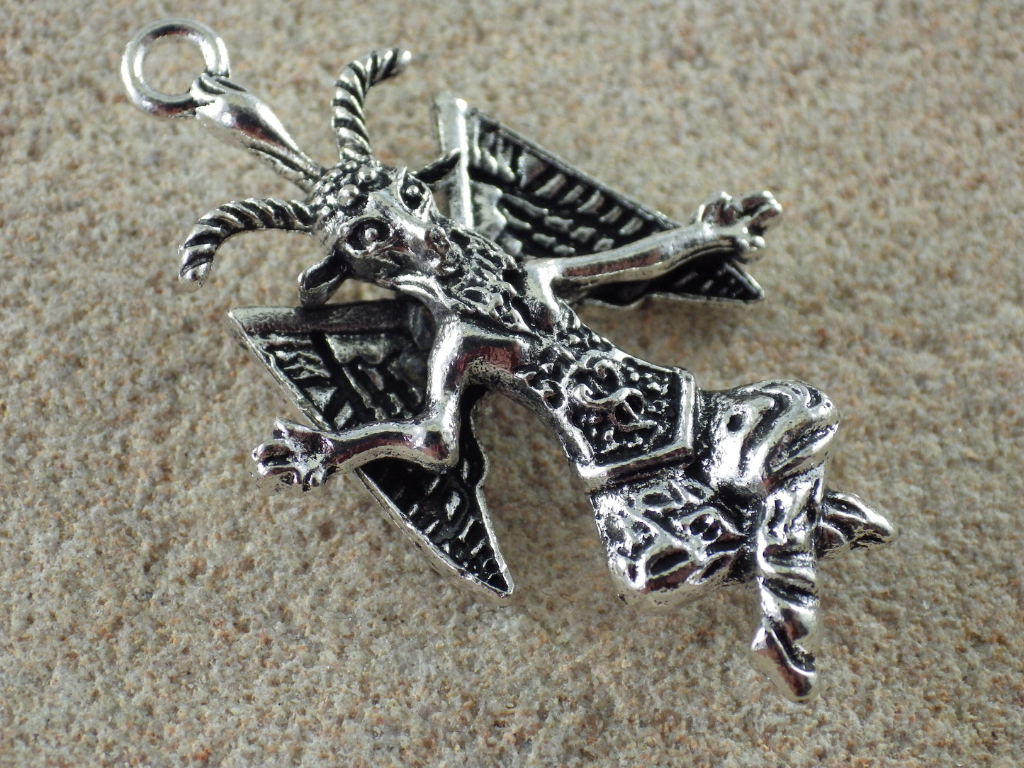 Large 3D Silver Baphomet Charm Pendant 44x28mm, Pagan Occult Deity Necklace Pendants, Religious Symbol Jewellery Making Supplies, UK Shop F1