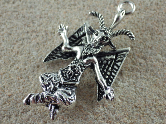 Large 3D Silver Baphomet Charm Pendant 44x28mm, Pagan Occult Deity Necklace Pendants, Religious Symbol Jewellery Making Supplies, UK Shop F1