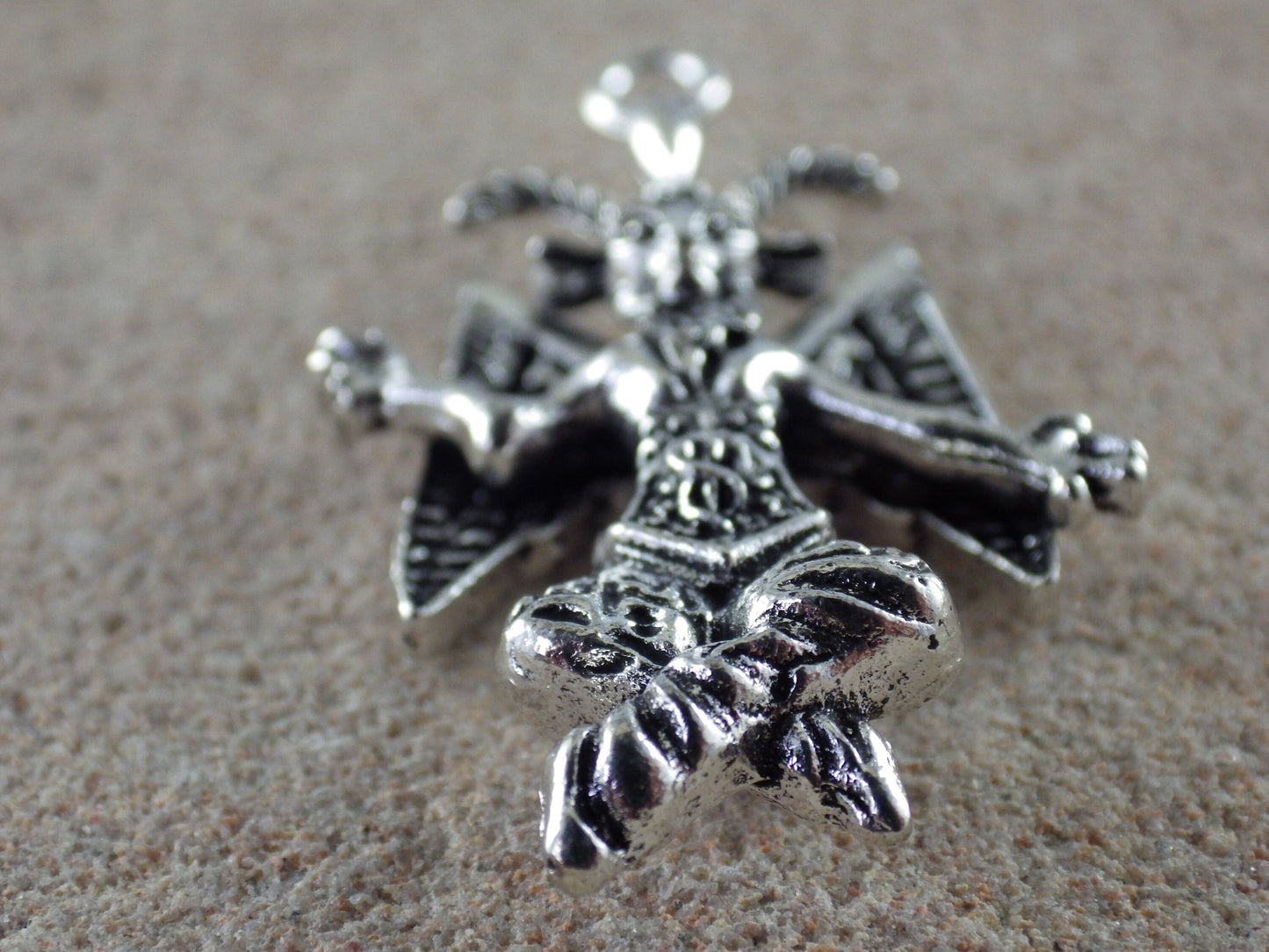 Large 3D Silver Baphomet Charm Pendant 44x28mm, Pagan Occult Deity Necklace Pendants, Religious Symbol Jewellery Making Supplies, UK Shop F1