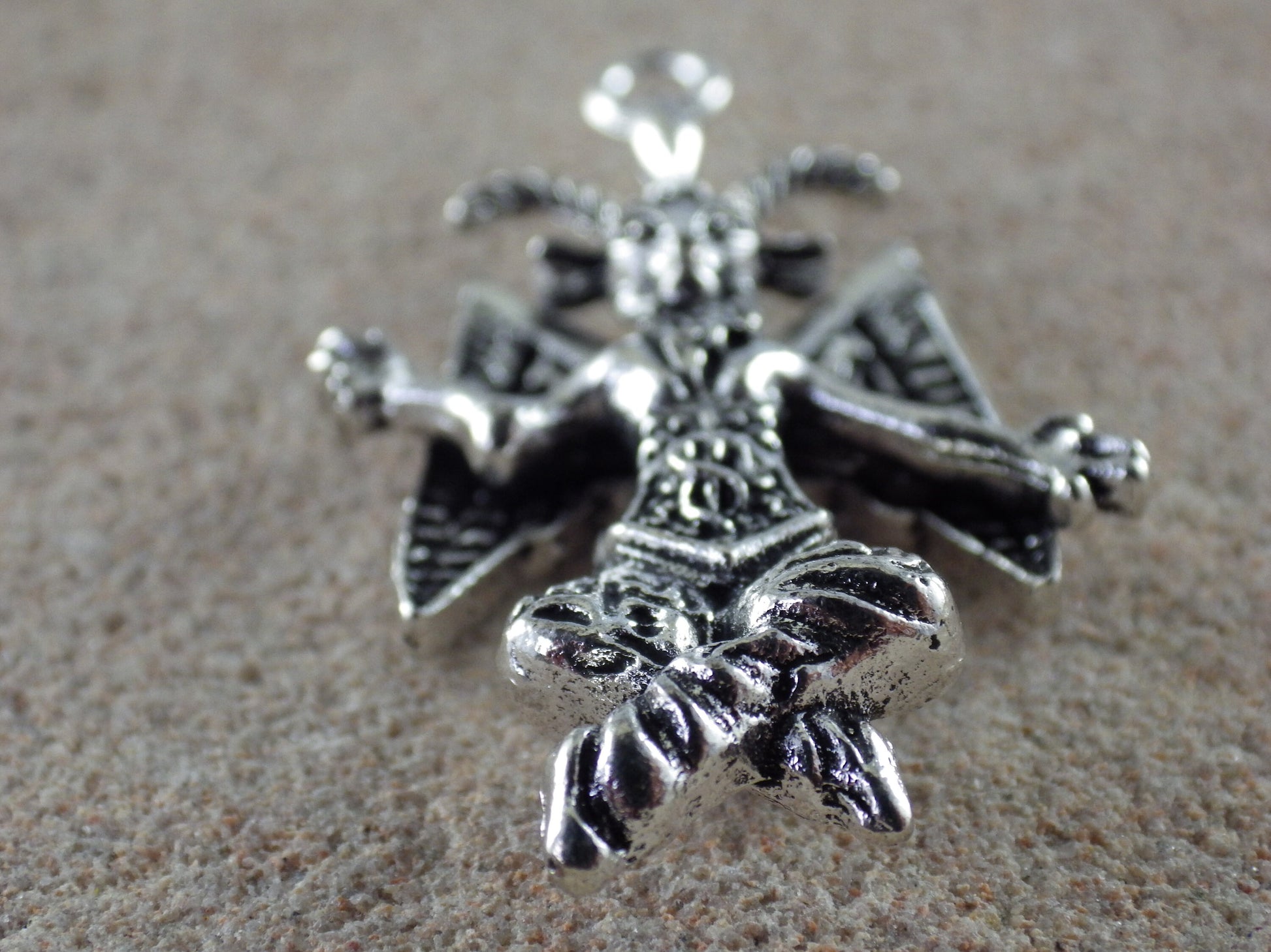 Large 3D Silver Baphomet Charm Pendant 44x28mm, Pagan Occult Deity Necklace Pendants, Religious Symbol Jewellery Making Supplies, UK Shop F1