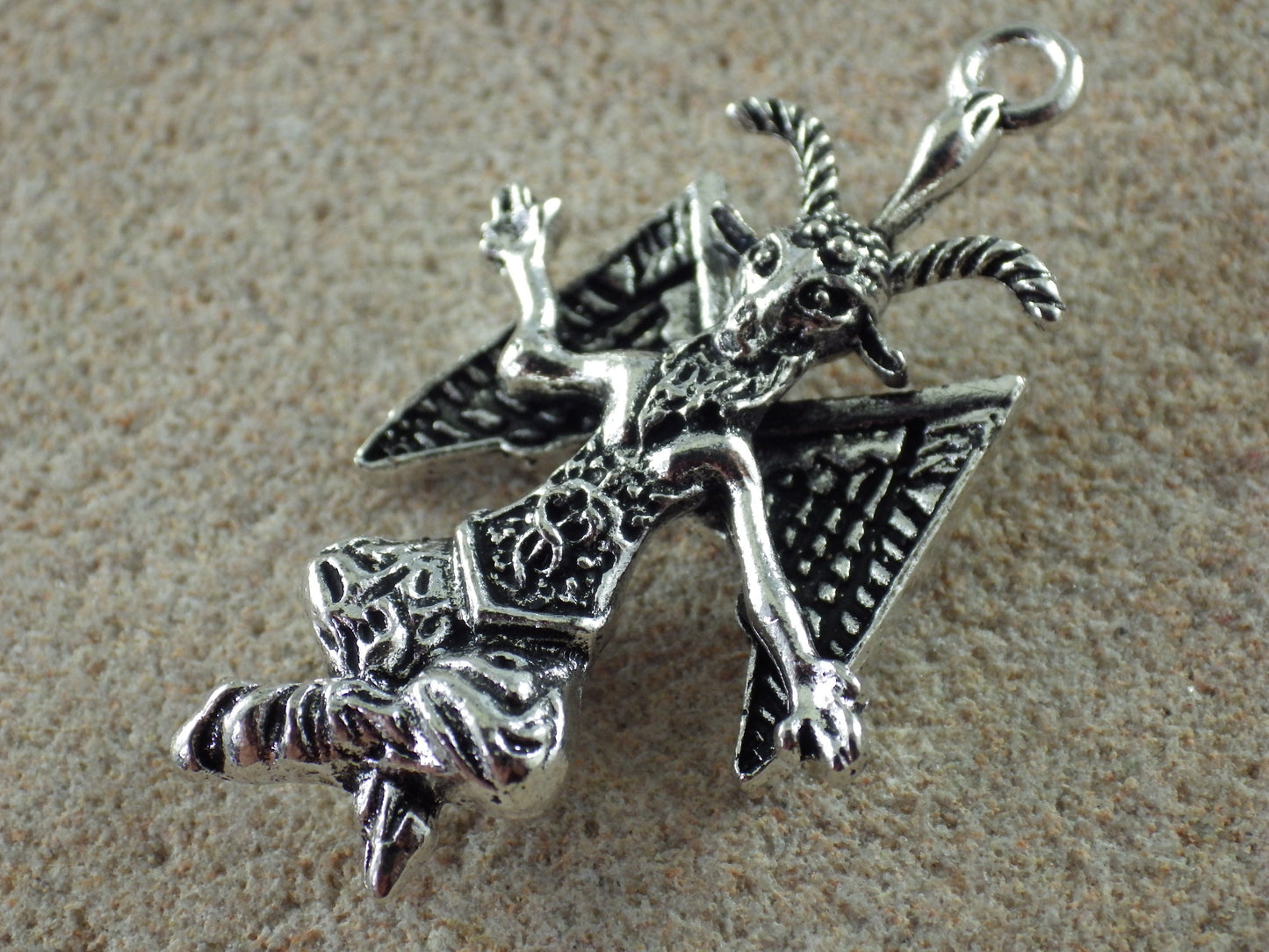 Large 3D Silver Baphomet Charm Pendant 44x28mm, Pagan Occult Deity Necklace Pendants, Religious Symbol Jewellery Making Supplies, UK Shop F1