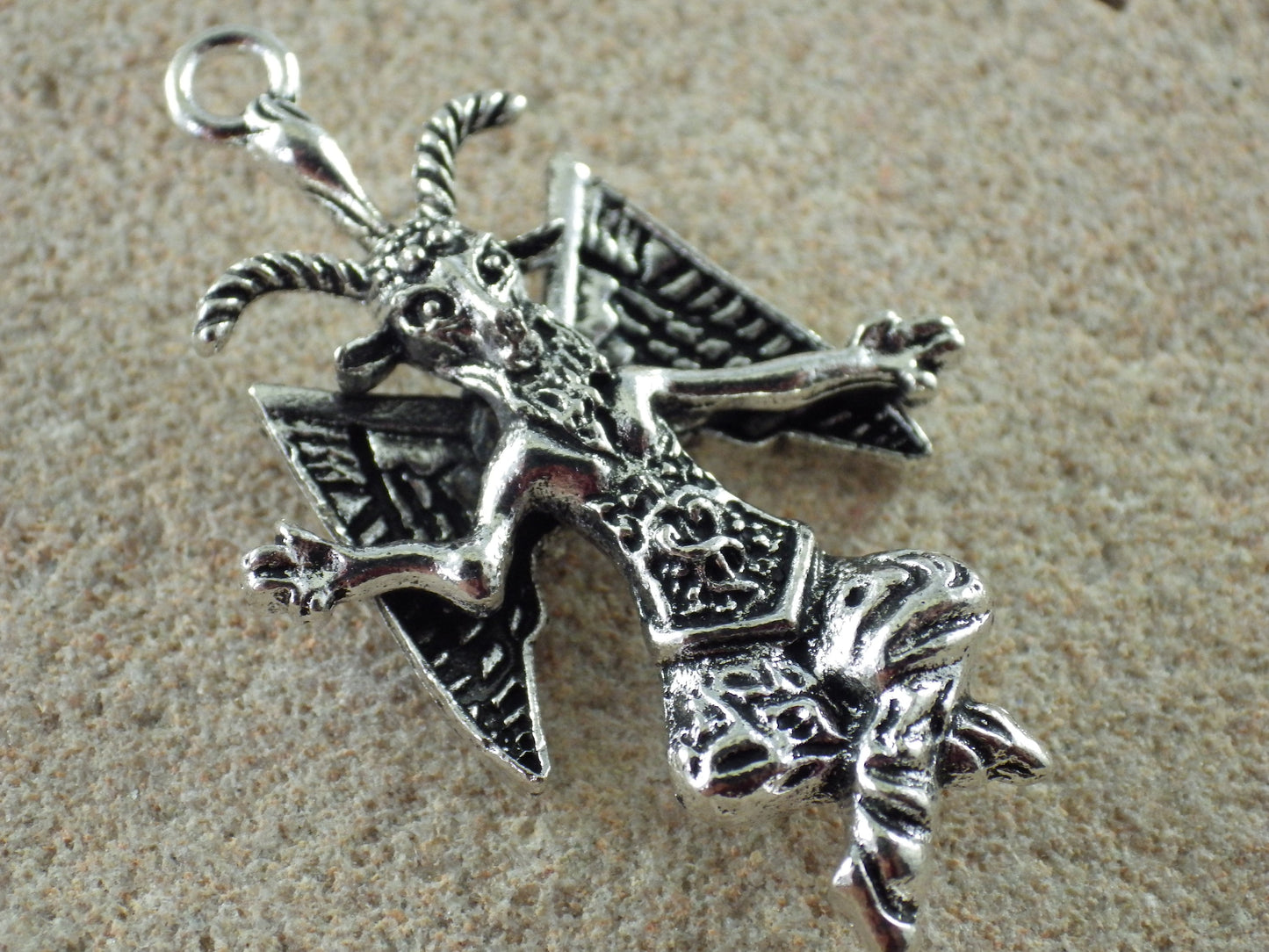 Large 3D Silver Baphomet Charm Pendant 44x28mm, Pagan Occult Deity Necklace Pendants, Religious Symbol Jewellery Making Supplies, UK Shop F1