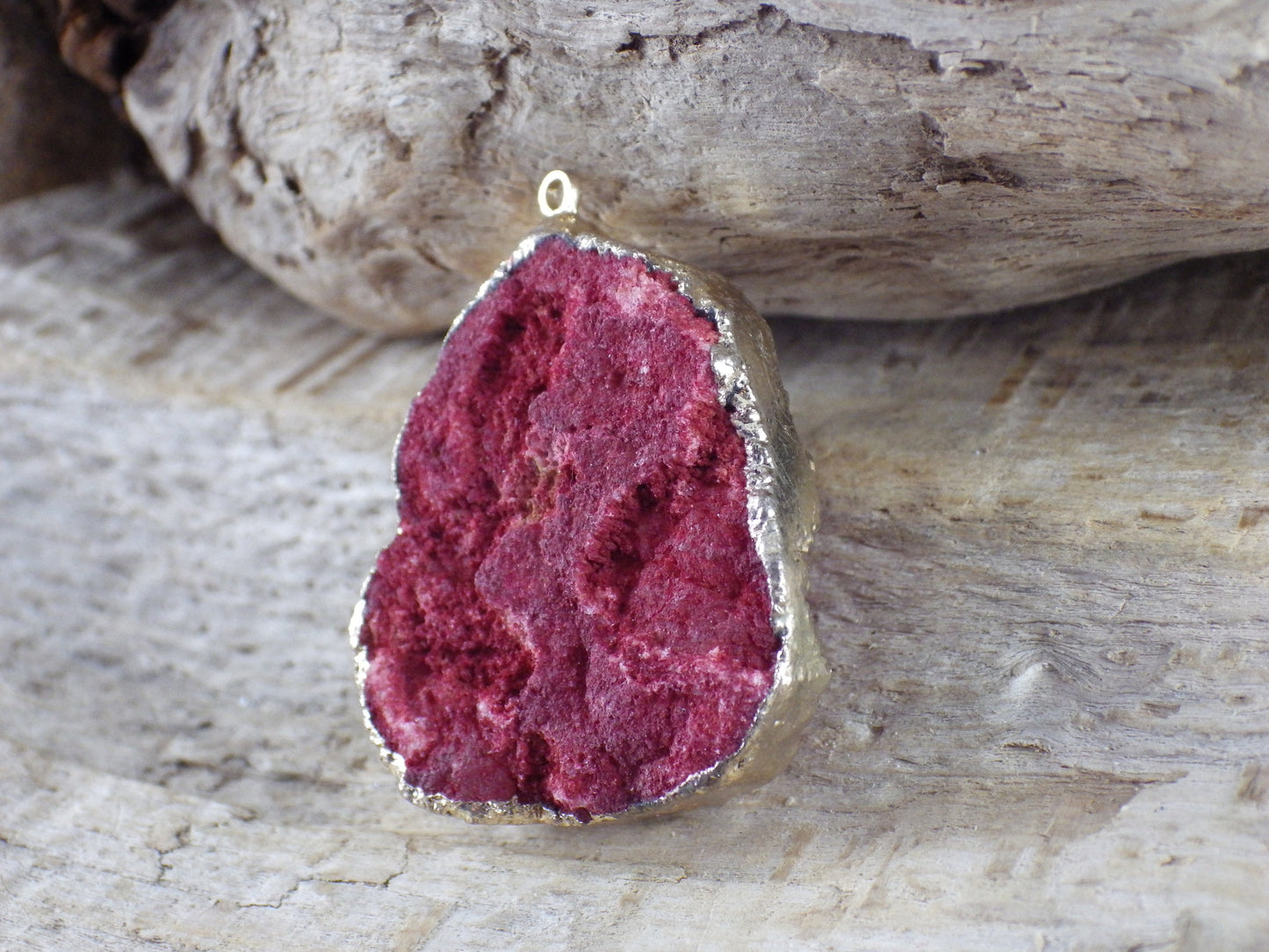Red Druzy Quartz Geode Crystal Pendant, 34x25mm Semi Precious Gemstone, Colorful Loose Stone Focal Bead, Jewelry Making Supplies, UK J2
