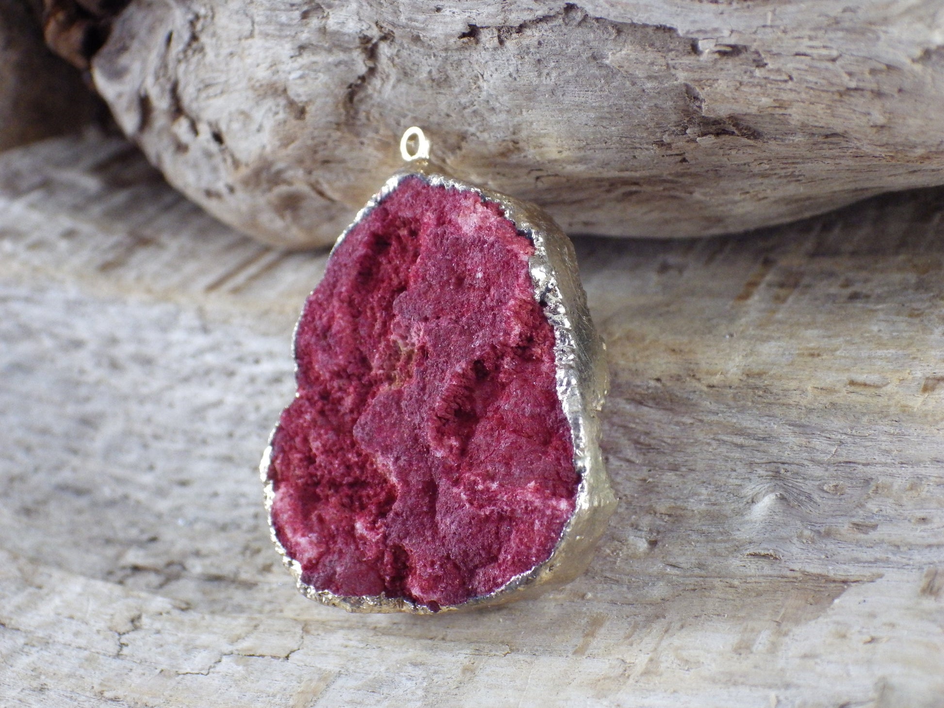 Red Druzy Quartz Geode Crystal Pendant, 34x25mm Semi Precious Gemstone, Colorful Loose Stone Focal Bead, Jewelry Making Supplies, UK J2
