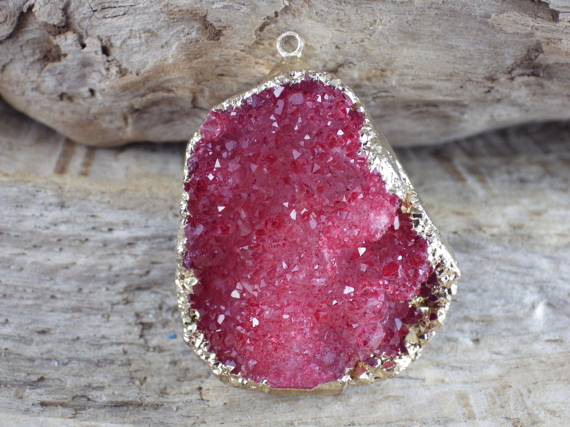 Red Druzy Quartz Geode Crystal Pendant, 34x25mm Semi Precious Gemstone, Colorful Loose Stone Focal Bead, Jewelry Making Supplies, UK J2