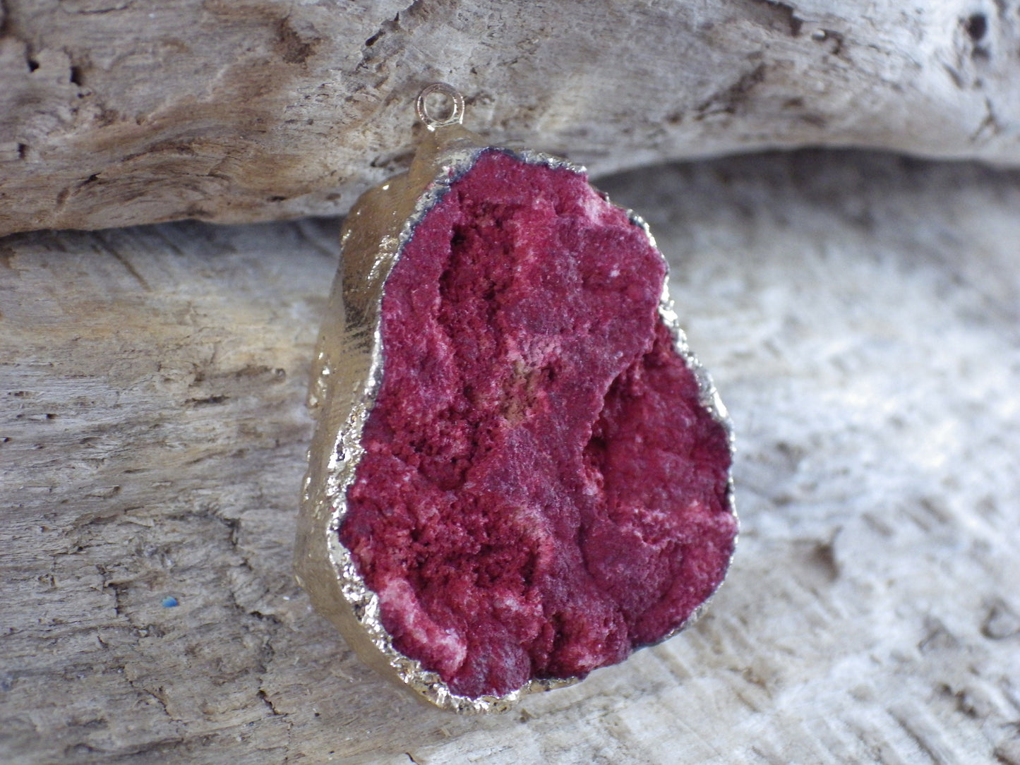 Red Druzy Quartz Geode Crystal Pendant, 34x25mm Semi Precious Gemstone, Colorful Loose Stone Focal Bead, Jewelry Making Supplies, UK J2