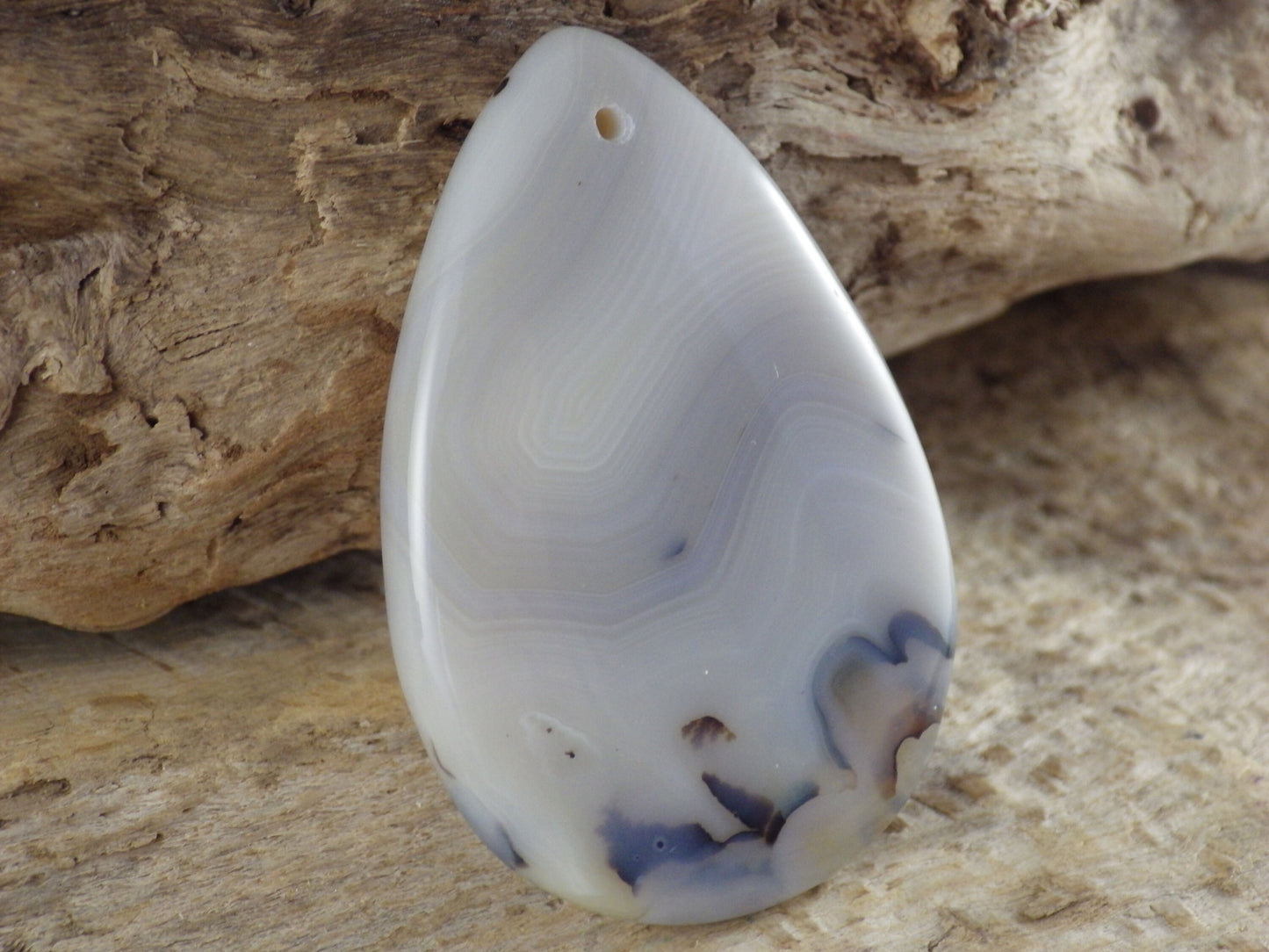 Dendritic Agate Pendant Cabochon 49x32mm, Semi Precious Gemstone, Polished Teardrop Top Drilled Loose Stone, Jewellery Making Supplies UK A2