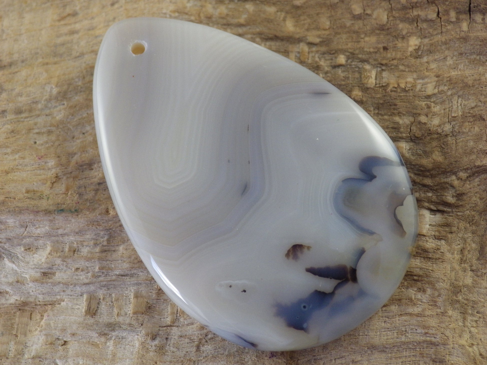 Dendritic Agate Pendant Cabochon 49x32mm, Semi Precious Gemstone, Polished Teardrop Top Drilled Loose Stone, Jewellery Making Supplies UK A2