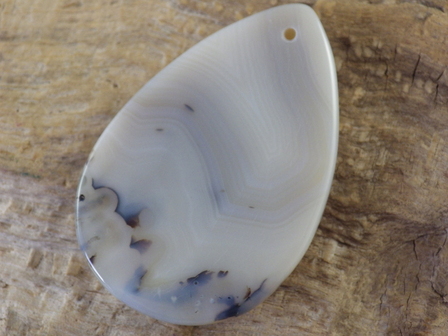 Dendritic Agate Pendant Cabochon 49x32mm, Semi Precious Gemstone, Polished Teardrop Top Drilled Loose Stone, Jewellery Making Supplies UK A2