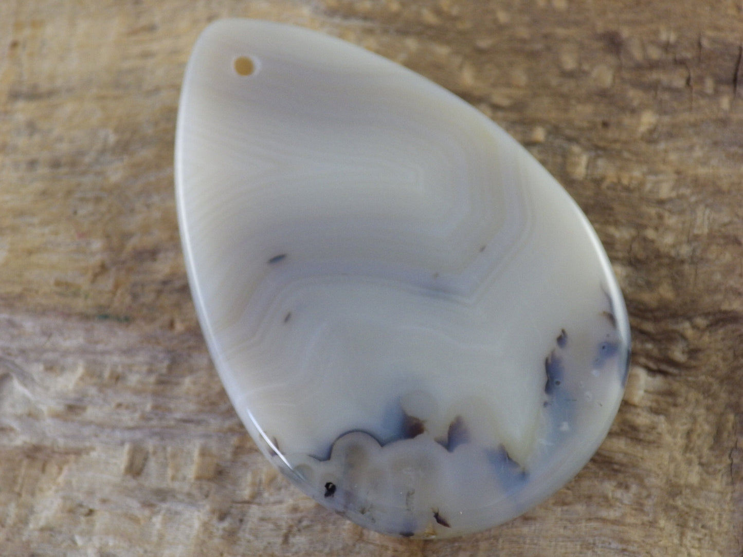 Dendritic Agate Pendant Cabochon 49x32mm, Semi Precious Gemstone, Polished Teardrop Top Drilled Loose Stone, Jewellery Making Supplies UK A2
