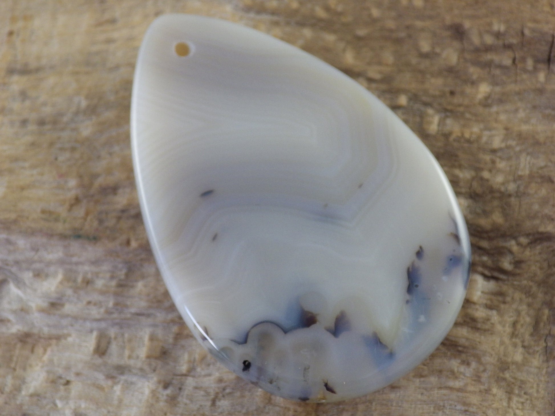 Dendritic Agate Pendant Cabochon 49x32mm, Semi Precious Gemstone, Polished Teardrop Top Drilled Loose Stone, Jewellery Making Supplies UK A2