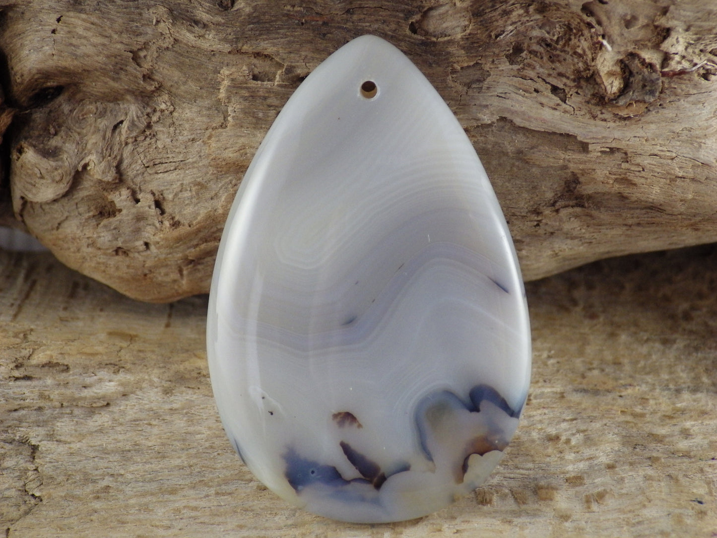 Dendritic Agate Pendant Cabochon 49x32mm, Semi Precious Gemstone, Polished Teardrop Top Drilled Loose Stone, Jewellery Making Supplies UK A2