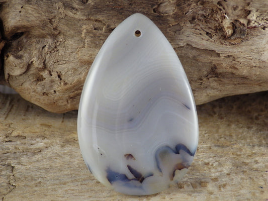 Dendritic Agate Pendant Cabochon 49x32mm, Semi Precious Gemstone, Polished Teardrop Top Drilled Loose Stone, Jewellery Making Supplies UK A2