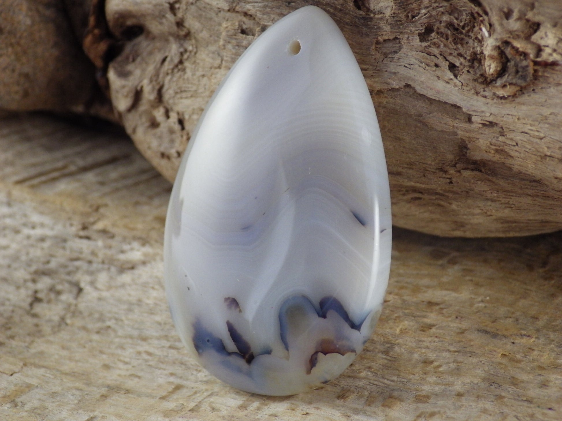 Dendritic Agate Pendant Cabochon 49x32mm, Semi Precious Gemstone, Polished Teardrop Top Drilled Loose Stone, Jewellery Making Supplies UK A2