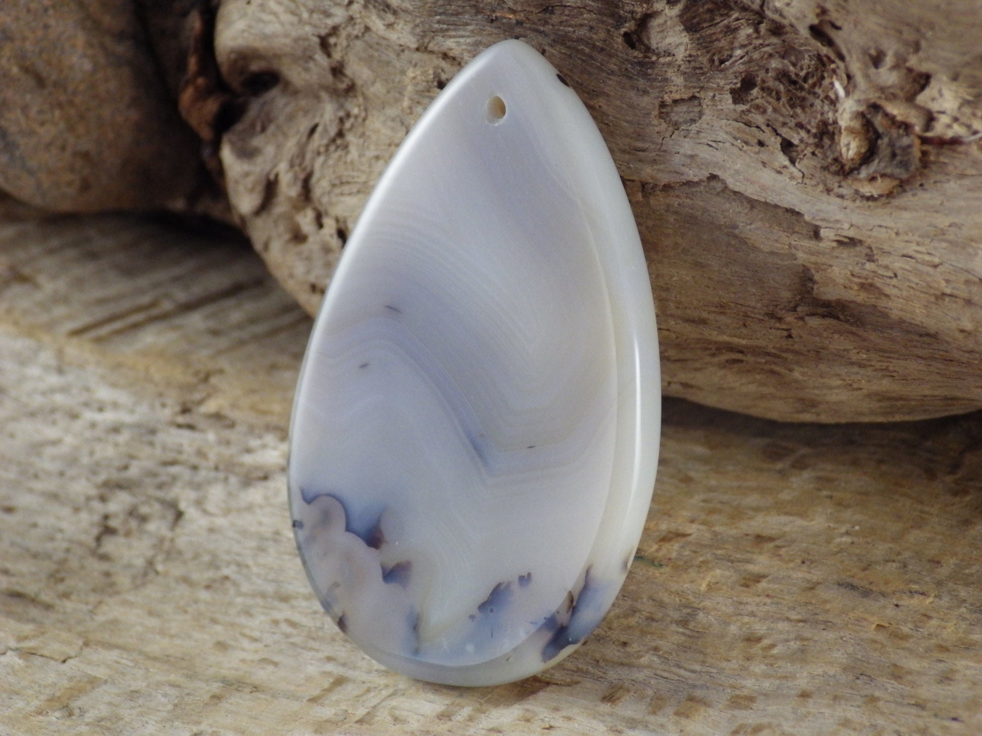 Dendritic Agate Pendant Cabochon 49x32mm, Semi Precious Gemstone, Polished Teardrop Top Drilled Loose Stone, Jewellery Making Supplies UK A2