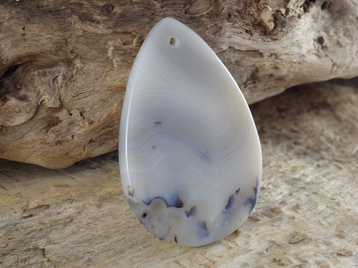 Dendritic Agate Pendant Cabochon 49x32mm, Semi Precious Gemstone, Polished Teardrop Top Drilled Loose Stone, Jewellery Making Supplies UK A2