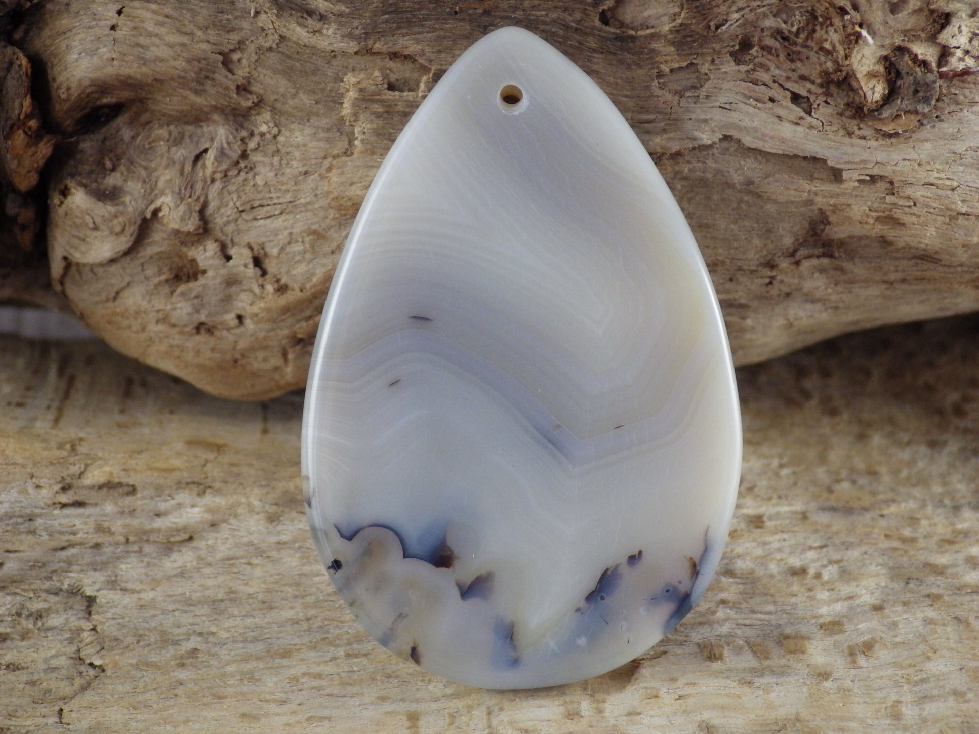 Dendritic Agate Pendant Cabochon 49x32mm, Semi Precious Gemstone, Polished Teardrop Top Drilled Loose Stone, Jewellery Making Supplies UK A2