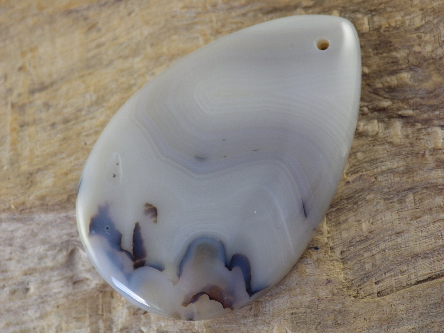 Dendritic Agate Pendant Cabochon 49x32mm, Semi Precious Gemstone, Polished Teardrop Top Drilled Loose Stone, Jewellery Making Supplies UK A2