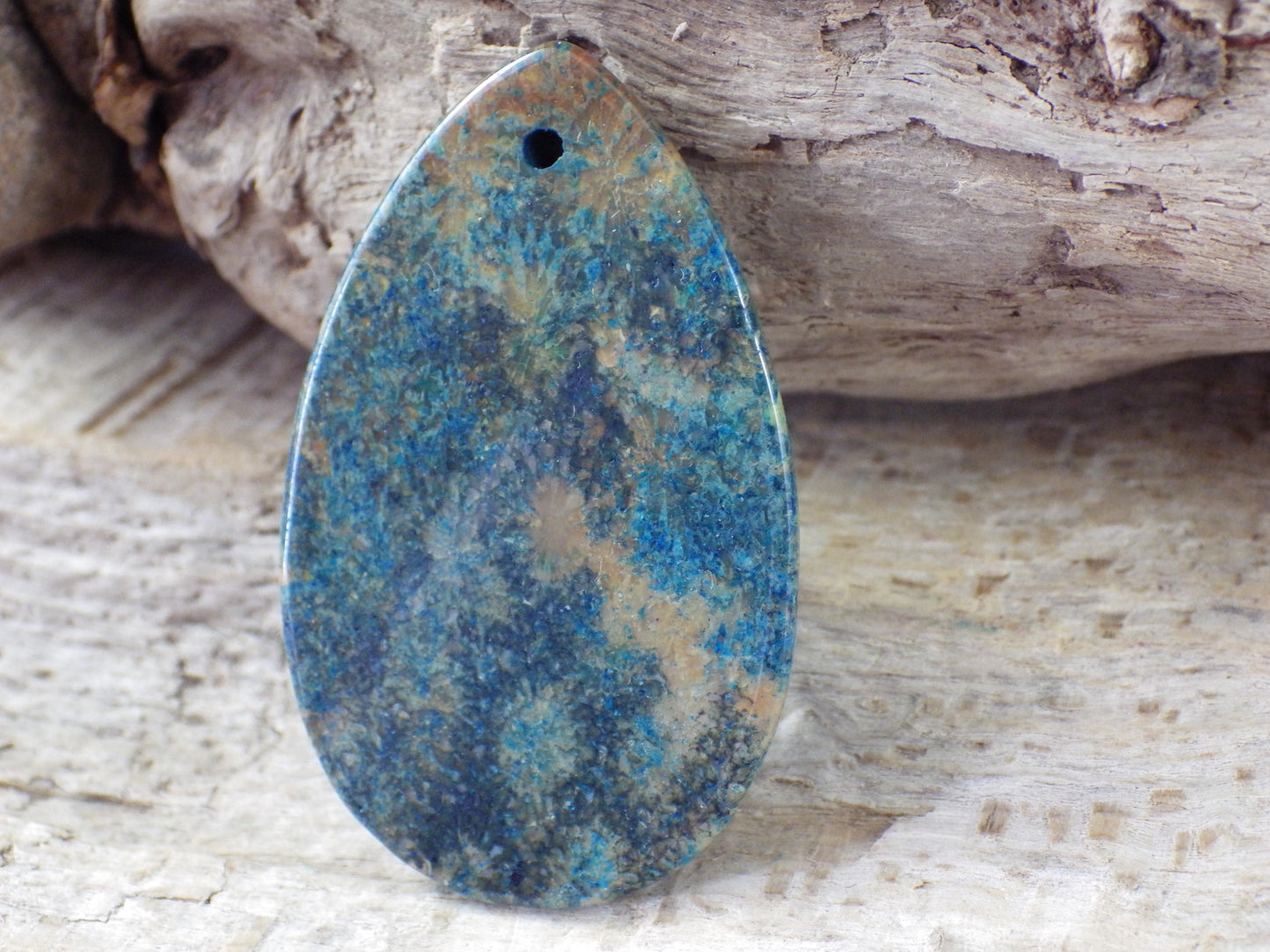 Blue Fossil Coral Jasper Pendant, 35x15mm K3