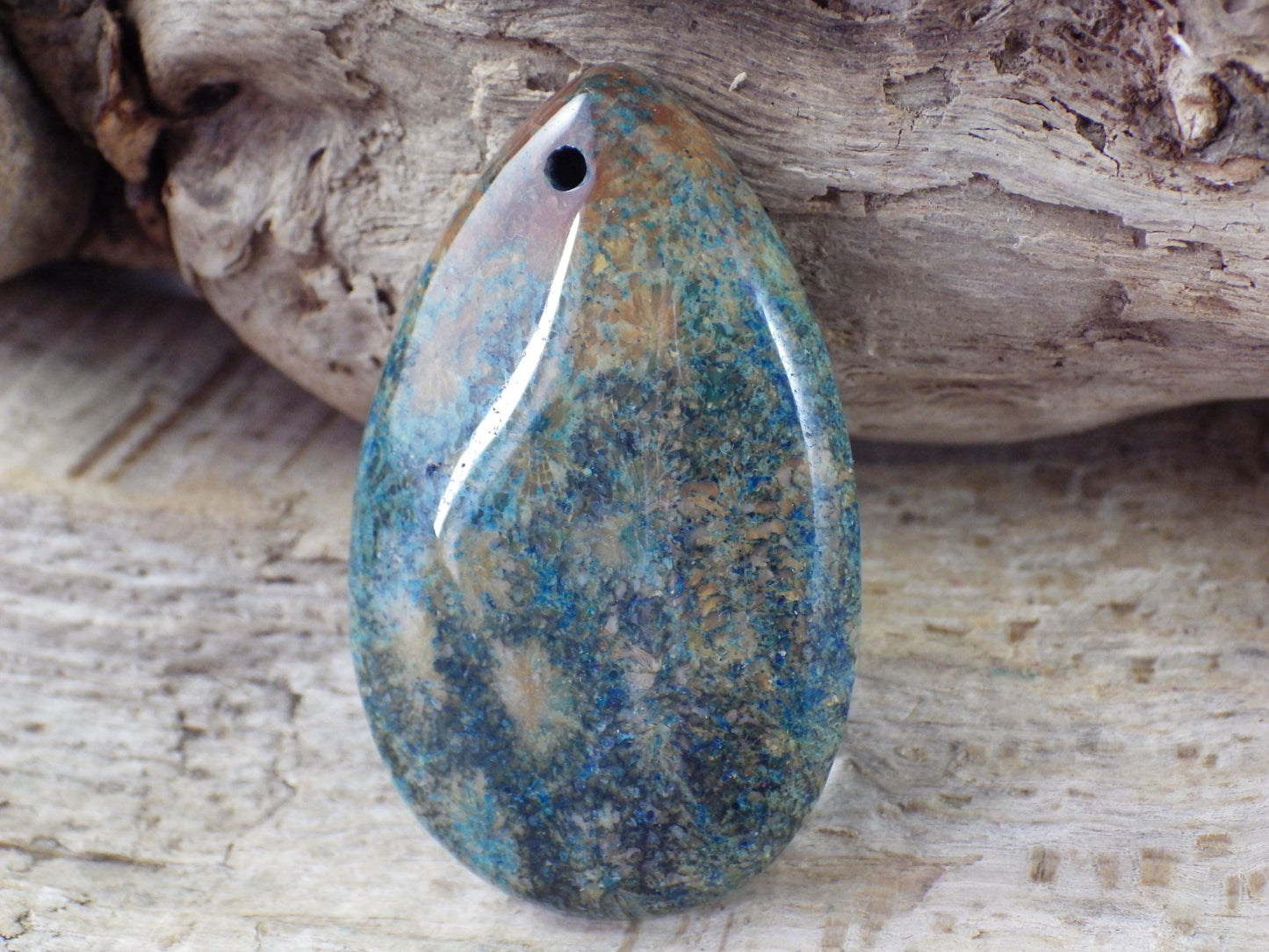 Blue Fossil Coral Jasper Pendant, 35x15mm K3