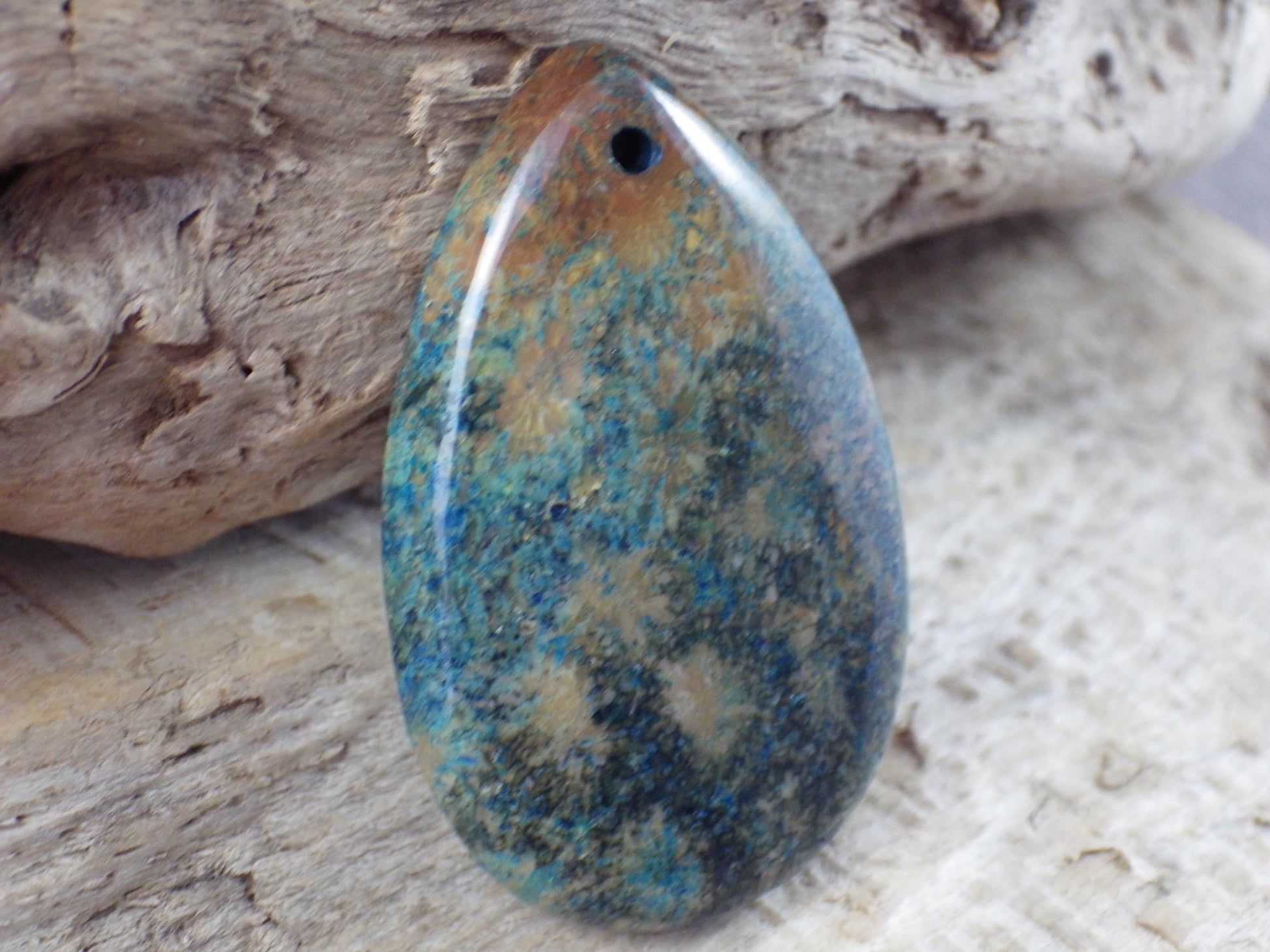 Blue Fossil Coral Jasper Pendant, 35x15mm K3