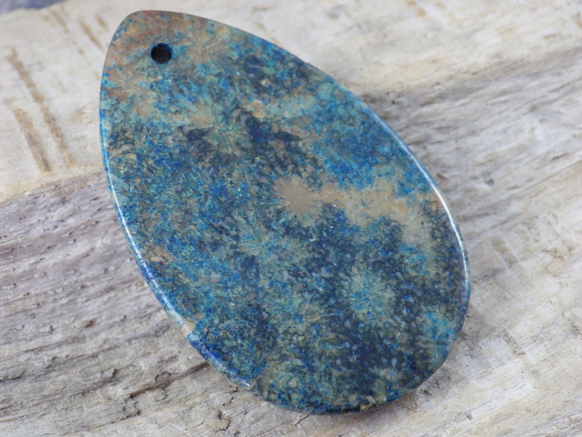 Blue Fossil Coral Jasper Pendant, 35x15mm K3
