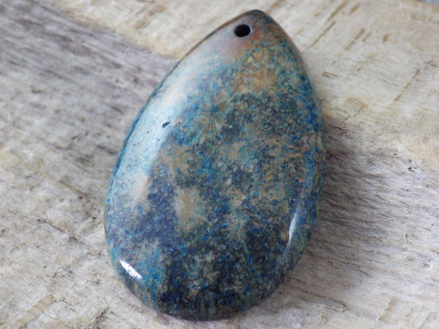 Blue Fossil Coral Jasper Pendant, 35x15mm K3