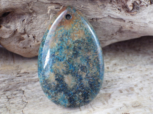 Blue Fossil Coral Jasper Pendant, 35x15mm K3