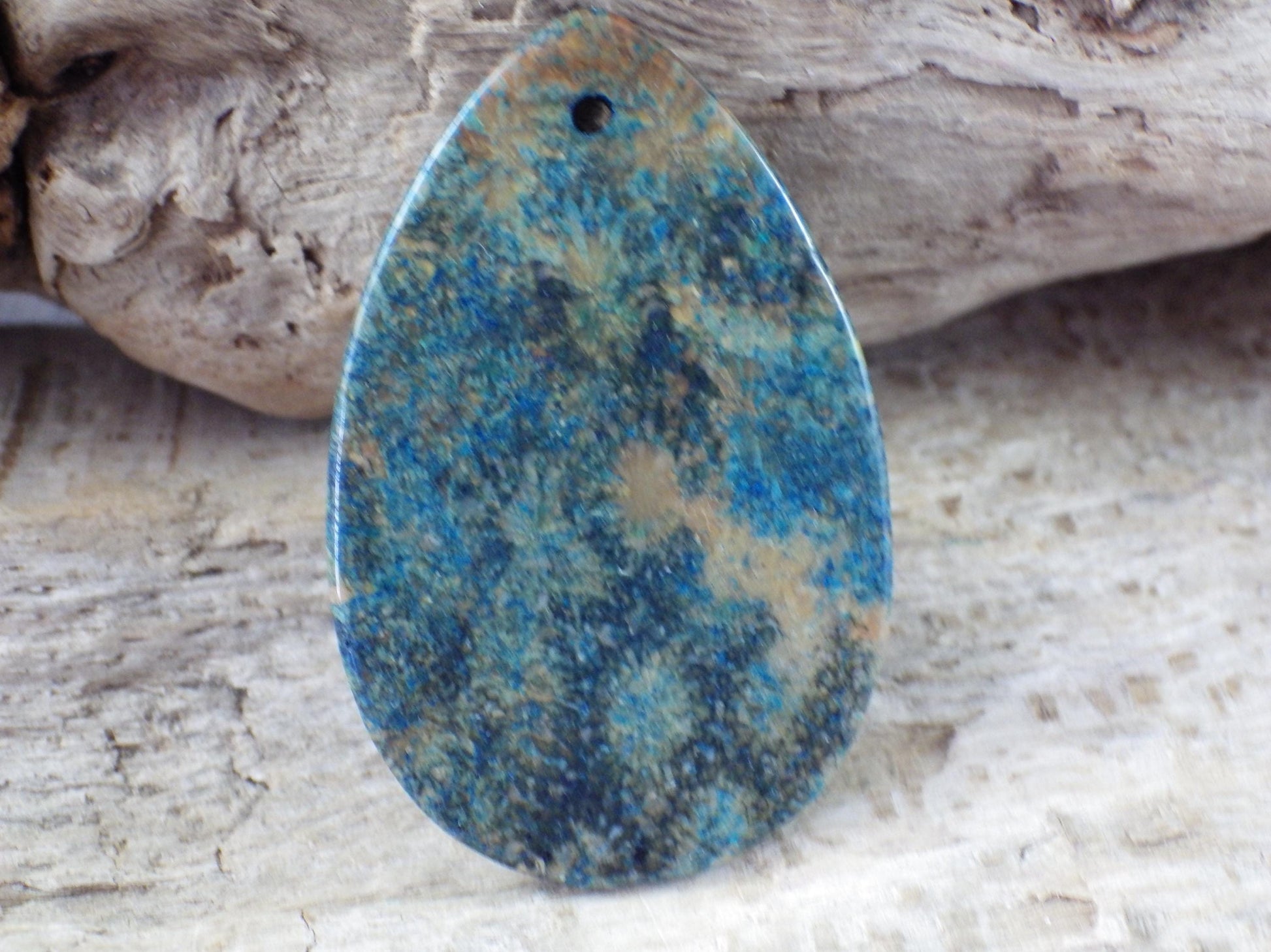 Blue Fossil Coral Jasper Pendant, 35x15mm K3