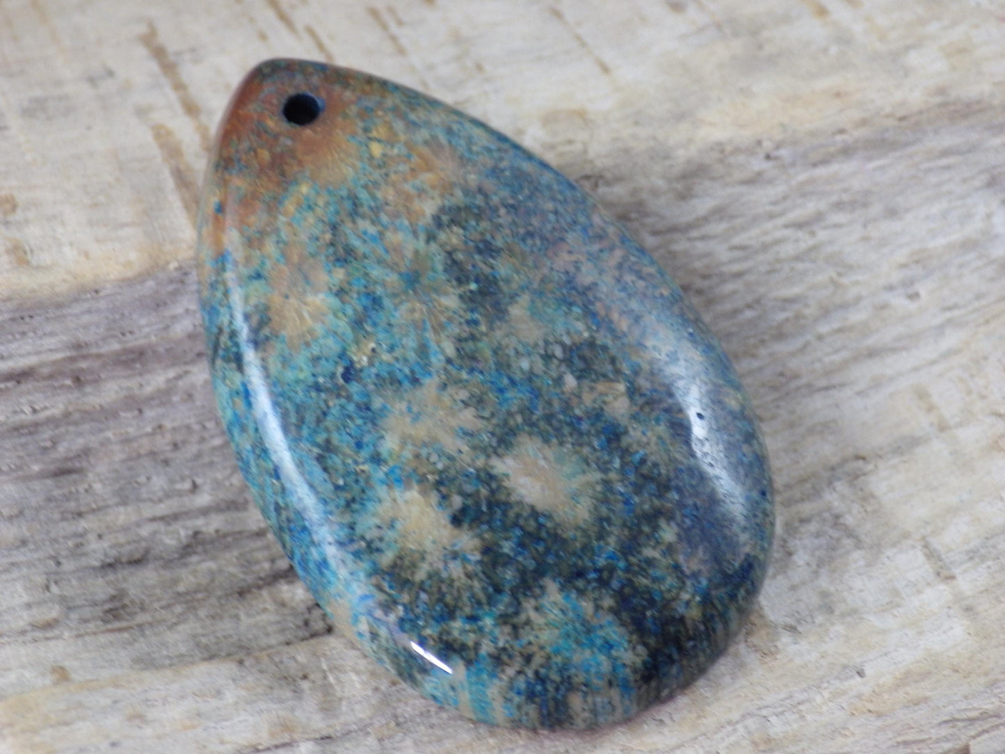 Blue Fossil Coral Jasper Pendant, 35x15mm K3