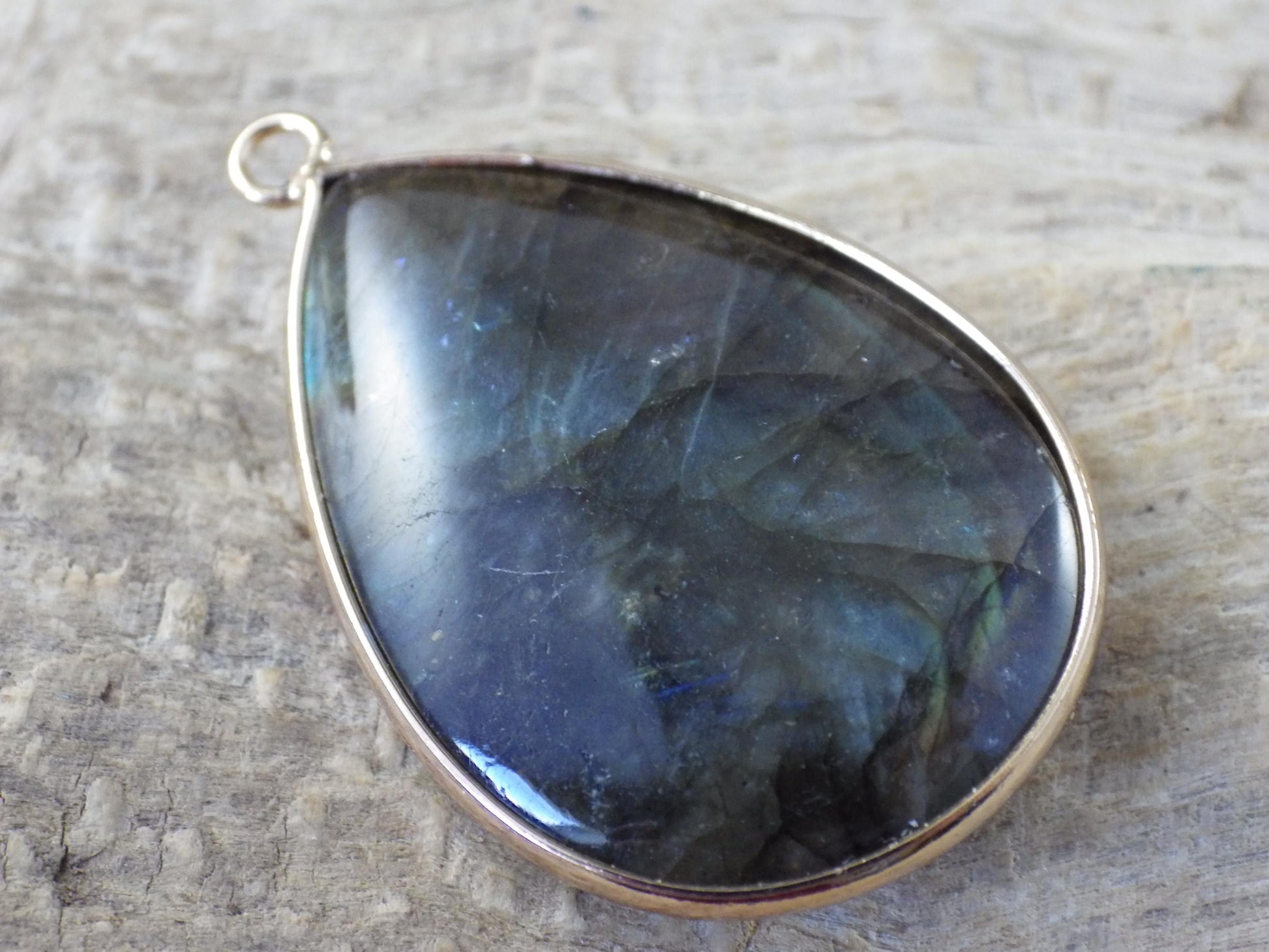 Labradorite Teardrop Pendant 36x25mm, Semi Precious Gemstone, L8
