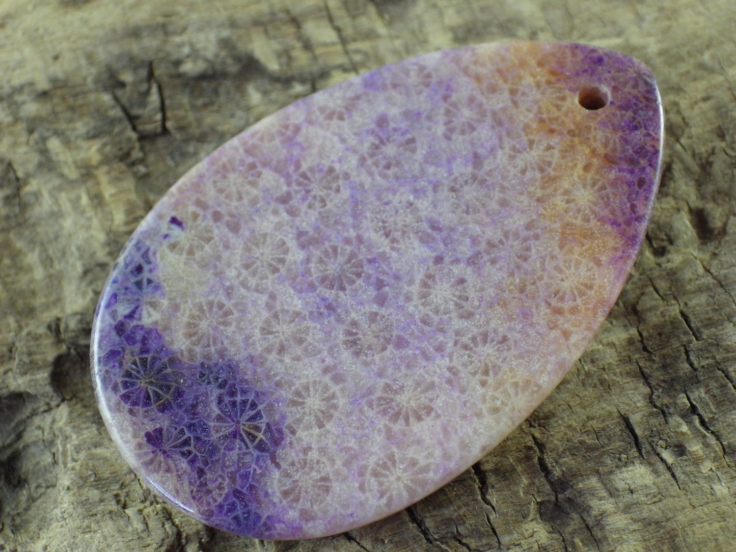 Purple Fossil Coral Teardrop Pendant 48x31mm, Semi Precious Gemstone, Statement Pendant, Flat Back Loose Stone, Jewellery Making Supplies J3