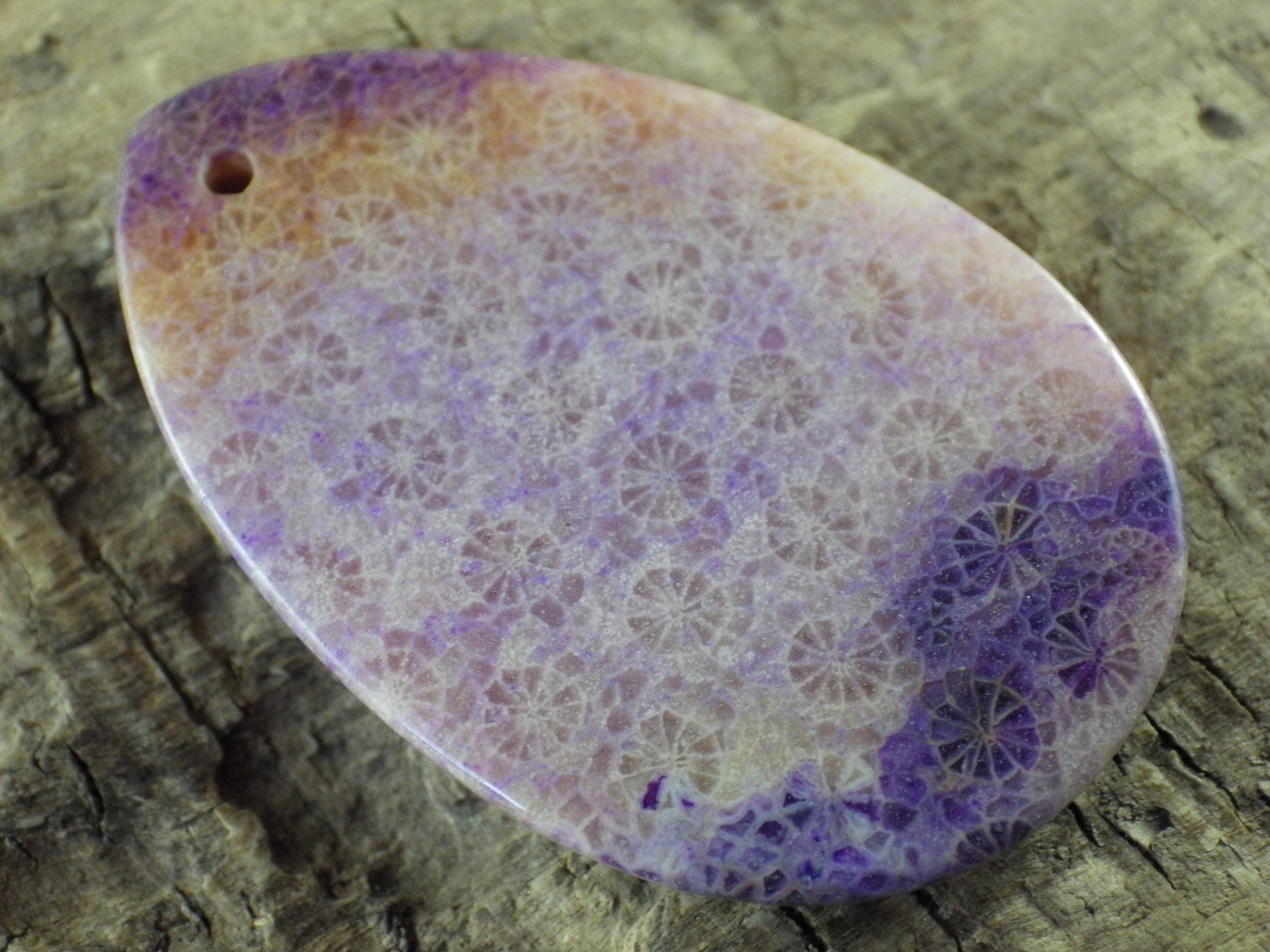 Purple Fossil Coral Teardrop Pendant 48x31mm, Semi Precious Gemstone, Statement Pendant, Flat Back Loose Stone, Jewellery Making Supplies J3
