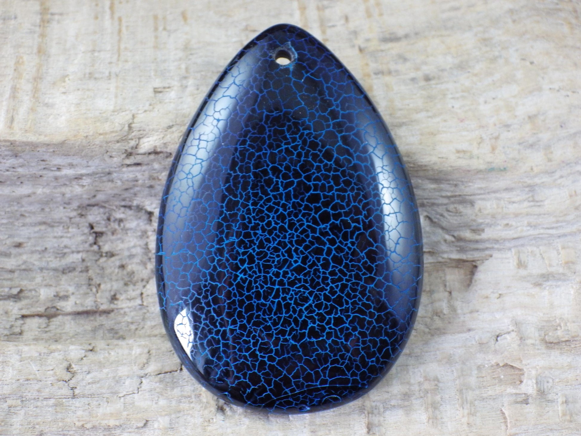 Blue & Black Dragons Vein Agate Teardrop Pendant 50x20mm A3